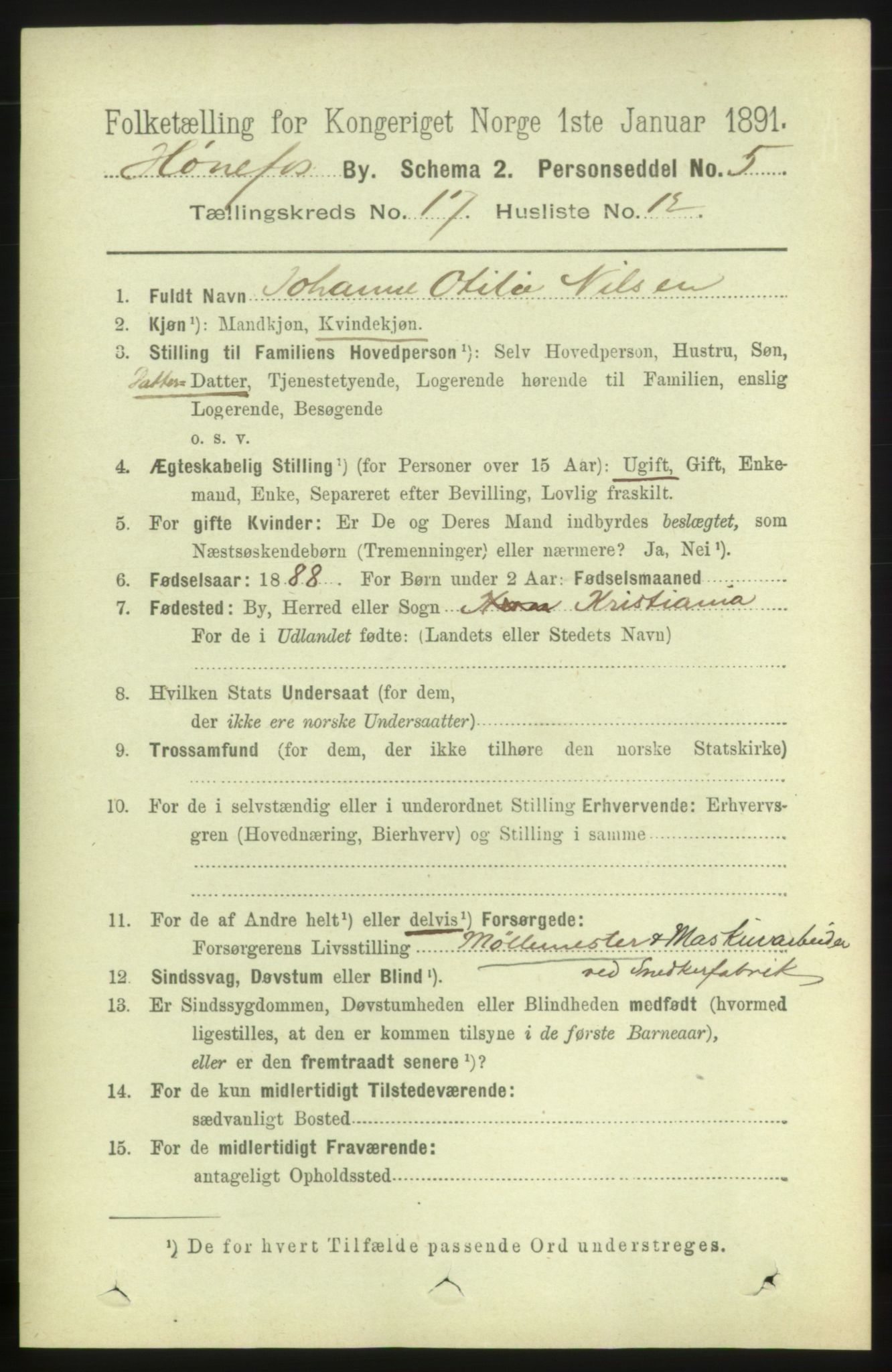 RA, 1891 census for 0601 Hønefoss, 1891, p. 1947