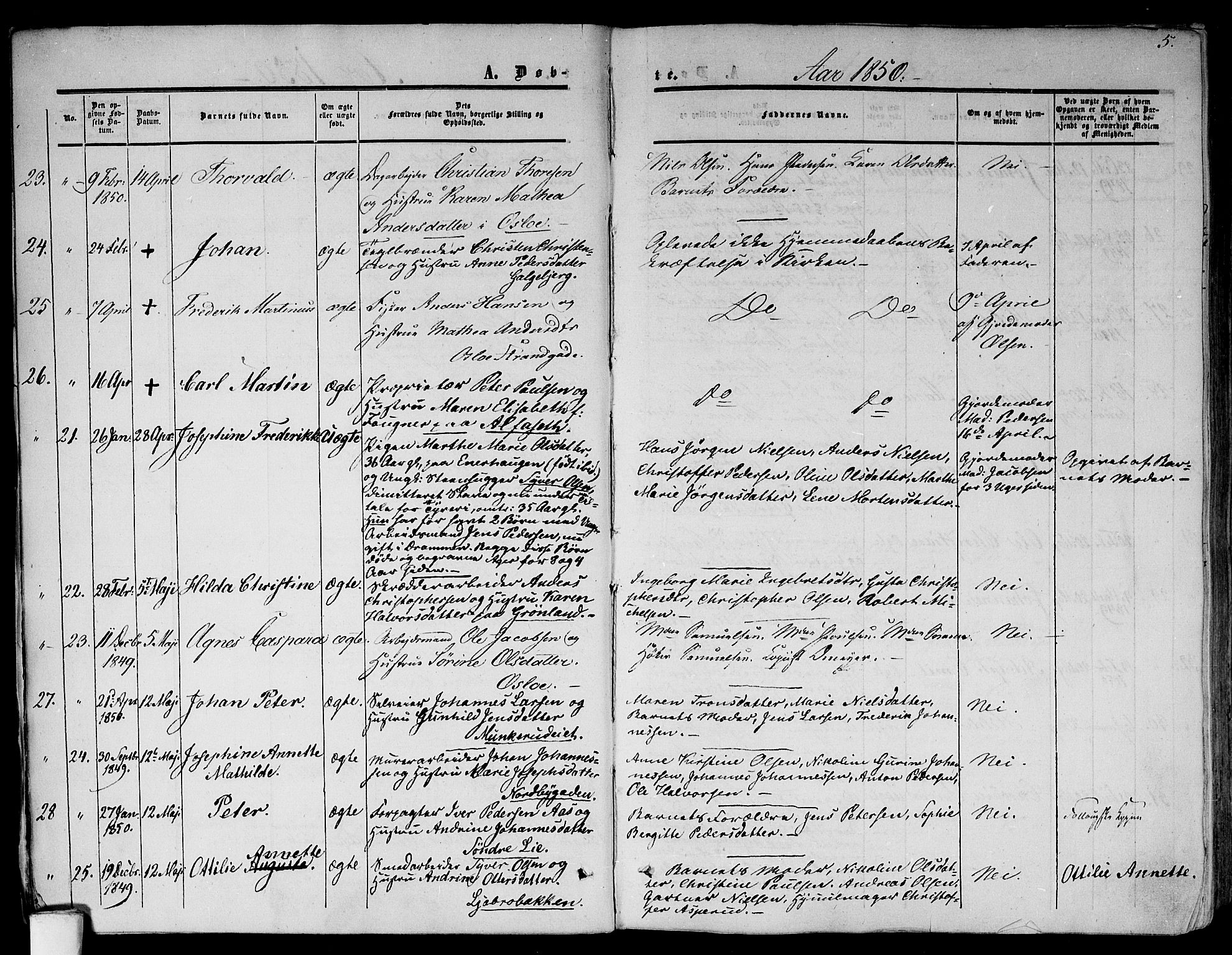 Gamlebyen prestekontor Kirkebøker, SAO/A-10884/F/Fa/L0004: Parish register (official) no. 4, 1850-1857, p. 5