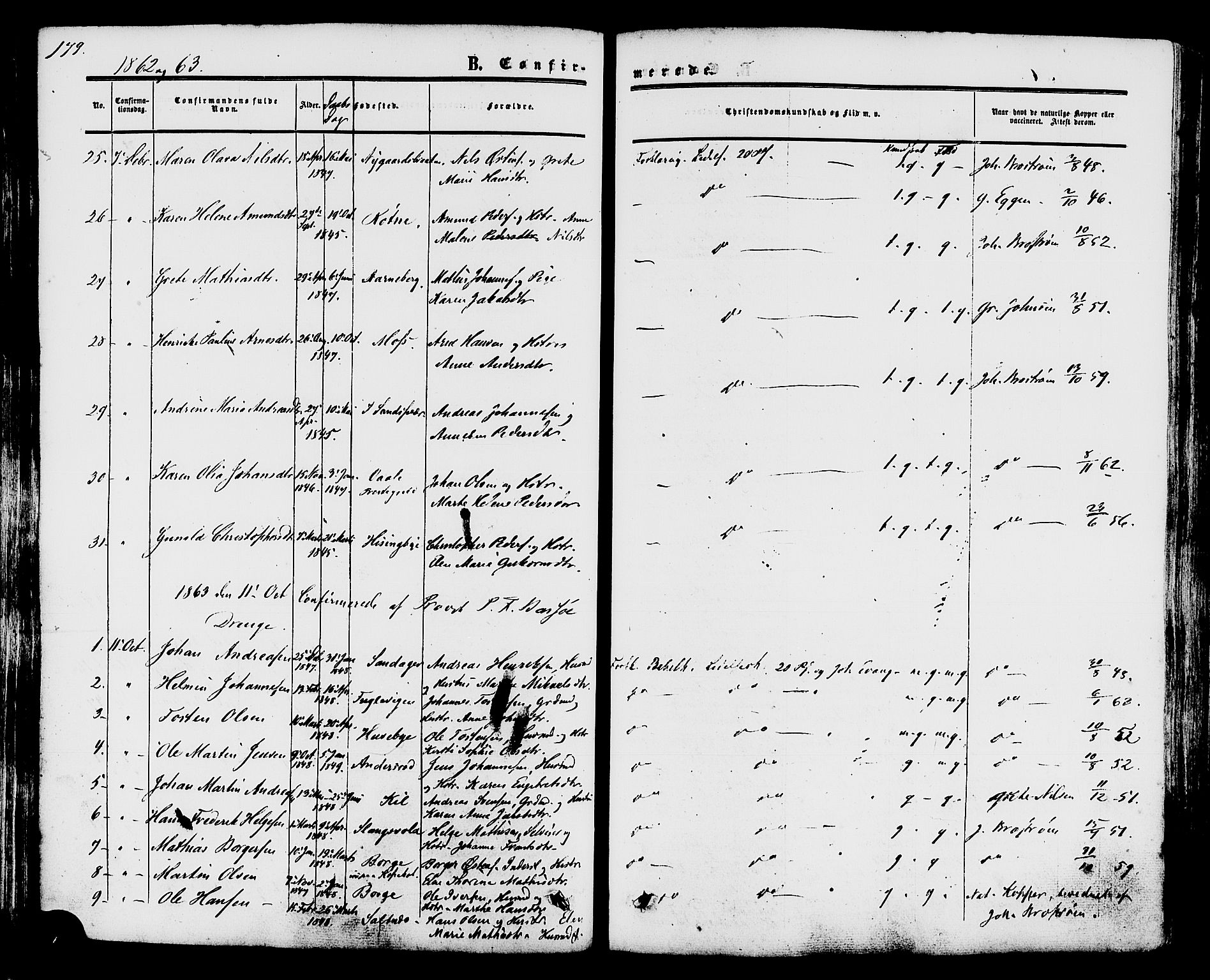 Råde prestekontor kirkebøker, SAO/A-2009/F/Fa/L0006: Parish register (official) no. 6, 1854-1877, p. 179