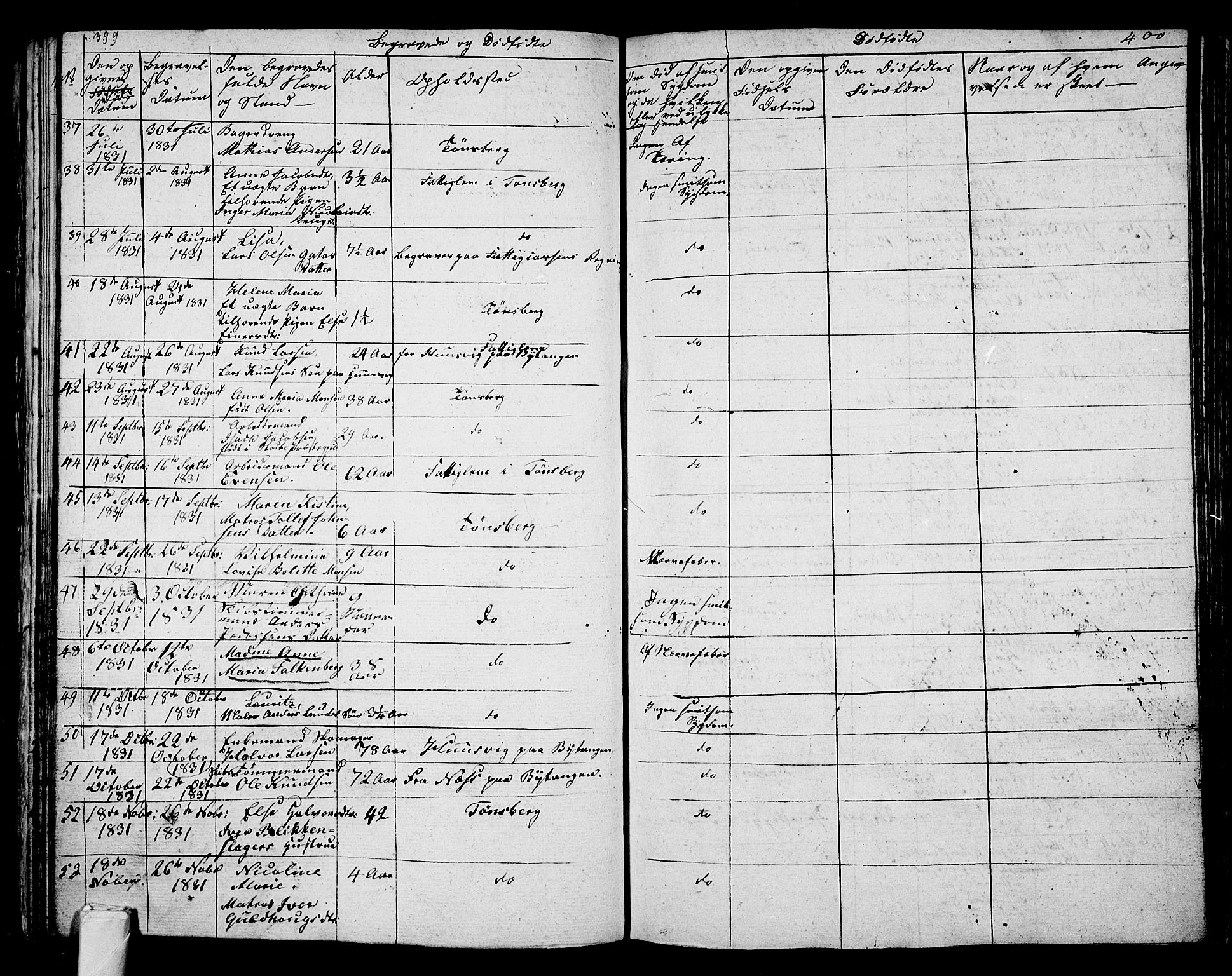 Tønsberg kirkebøker, AV/SAKO-A-330/G/Ga/L0002: Parish register (copy) no. 2, 1827-1854, p. 399-400