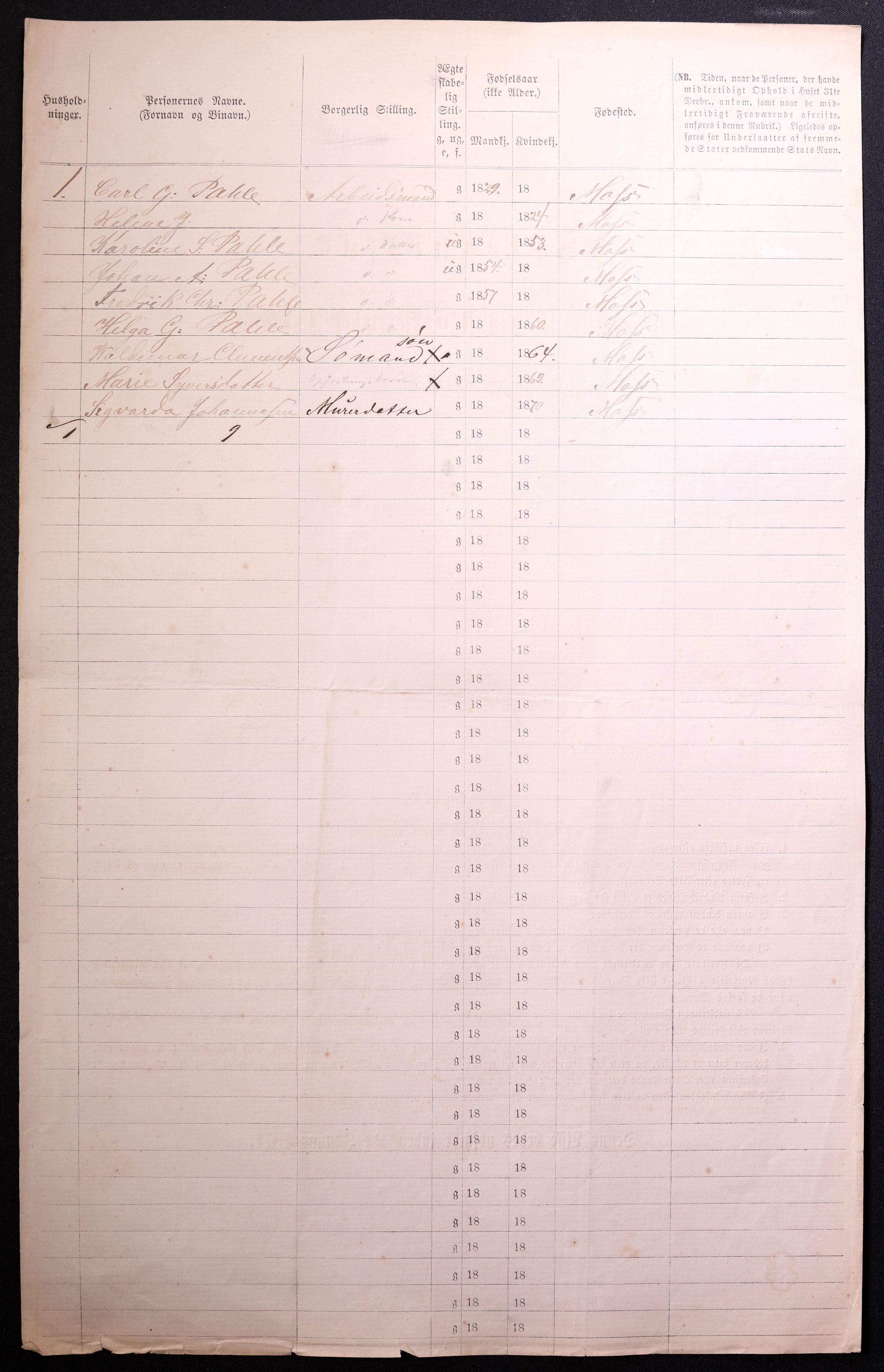 RA, 1870 census for 0104 Moss, 1870, p. 696