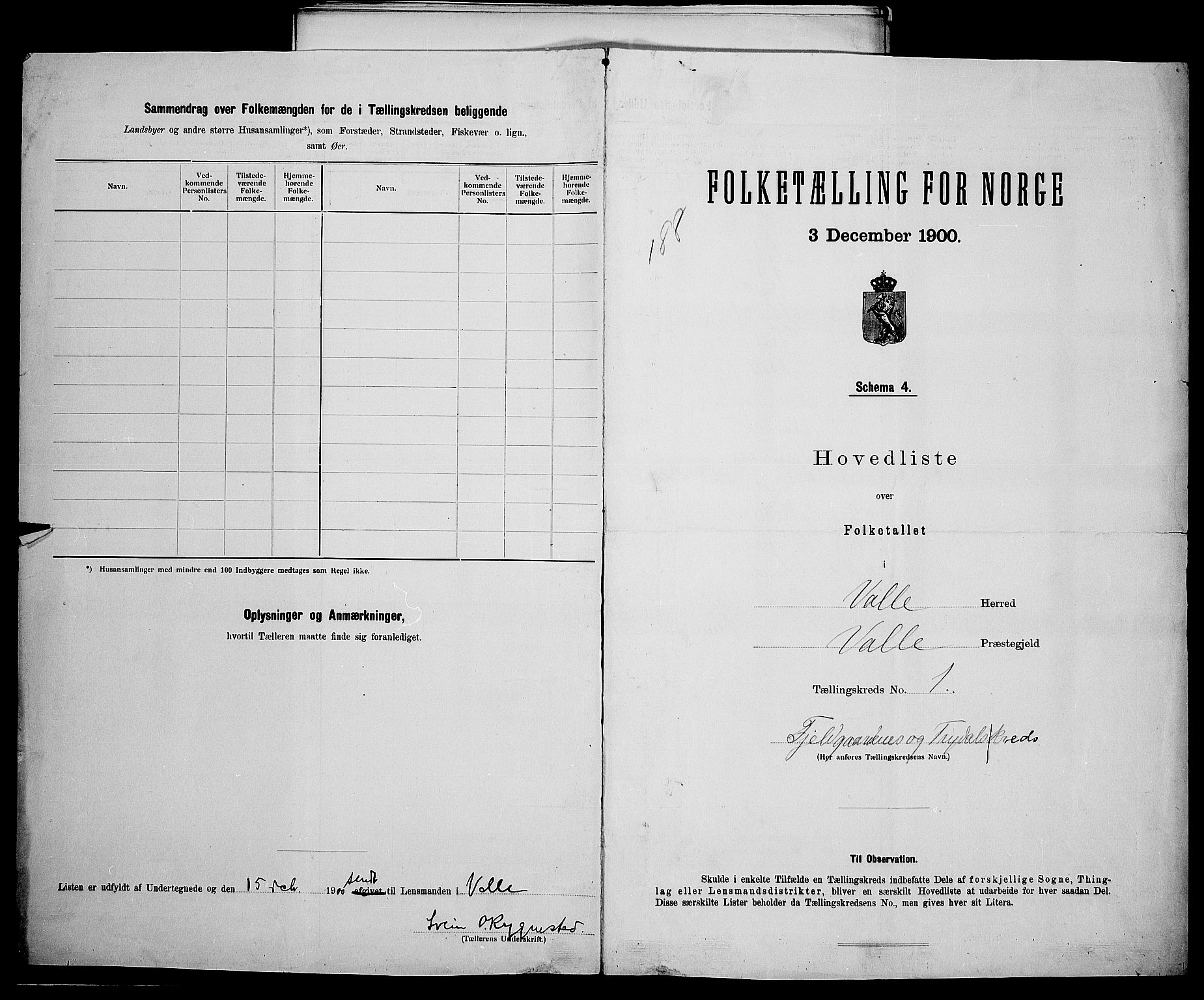 SAK, 1900 census for Valle, 1900, p. 14