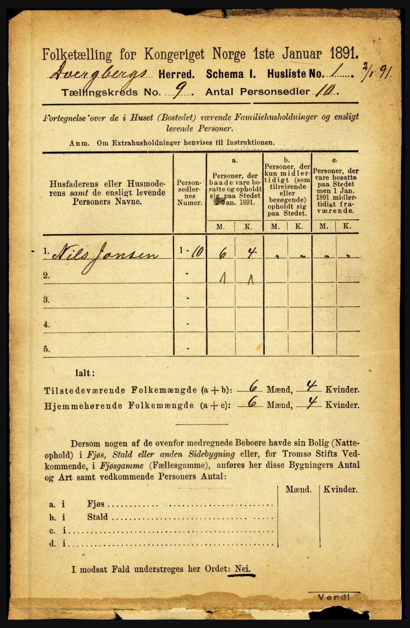 RA, 1891 census for 1872 Dverberg, 1891, p. 3475