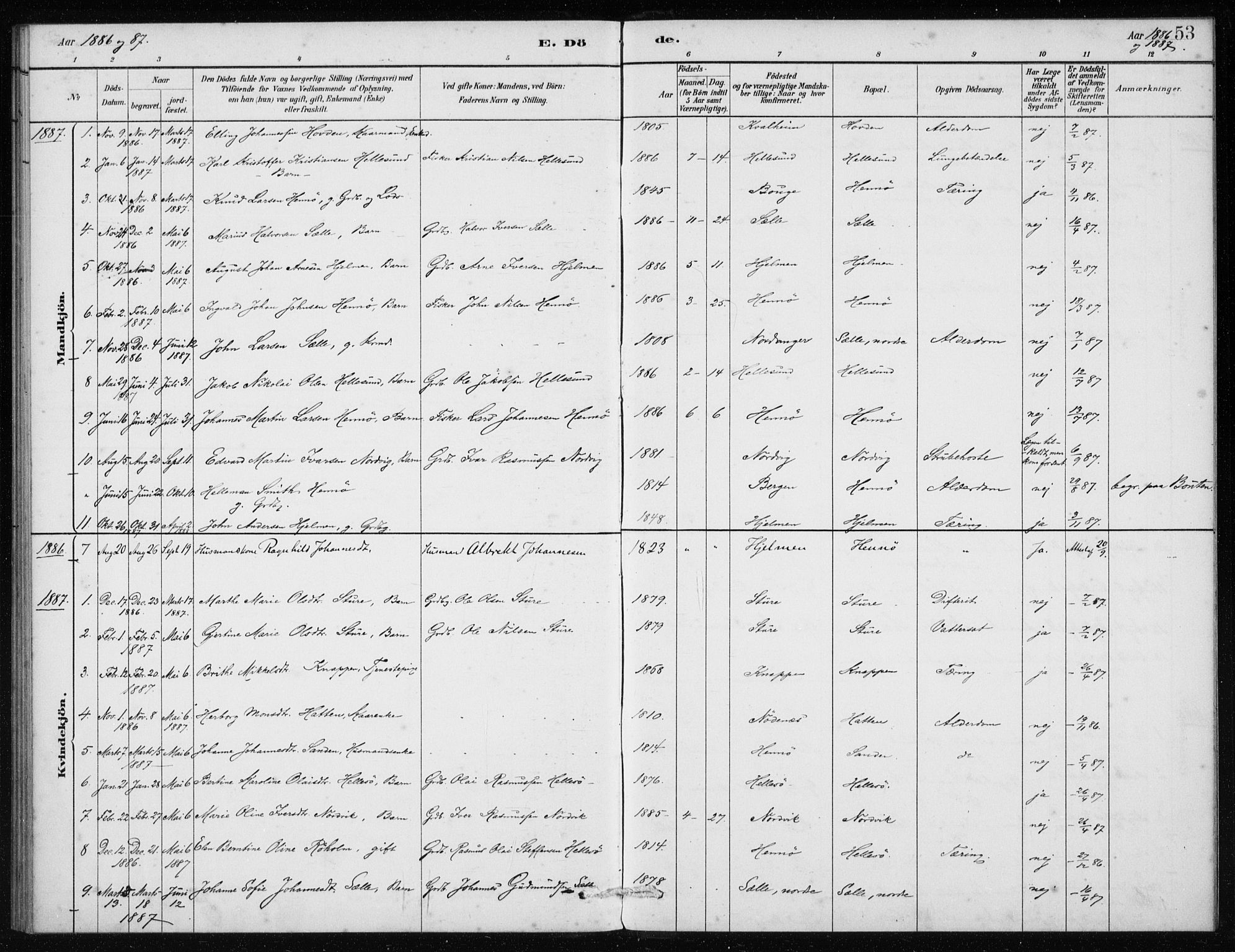 Manger sokneprestembete, AV/SAB-A-76801/H/Haa: Parish register (official) no. E  1, 1881-1890, p. 53