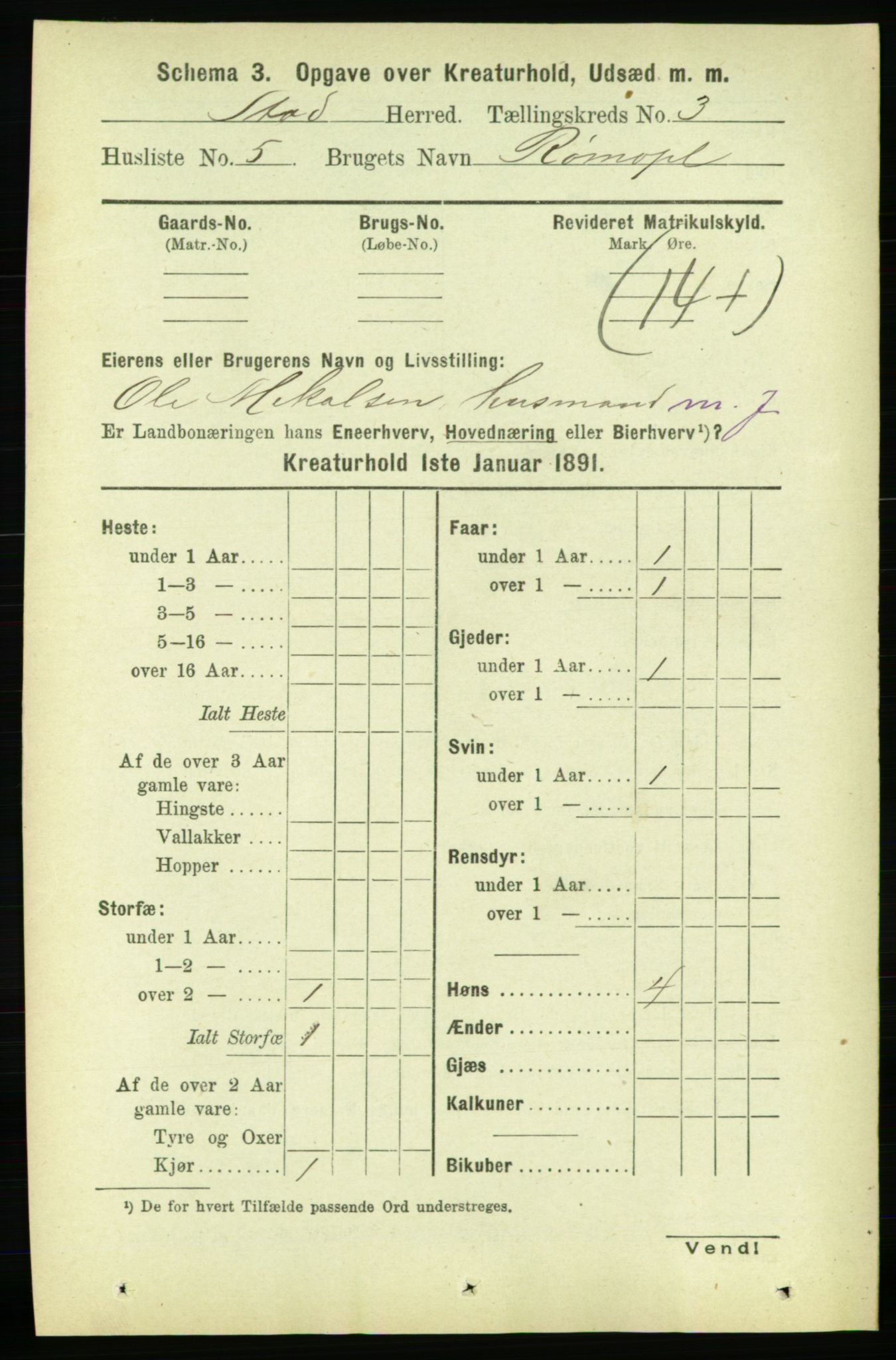 RA, 1891 census for 1734 Stod, 1891, p. 3269