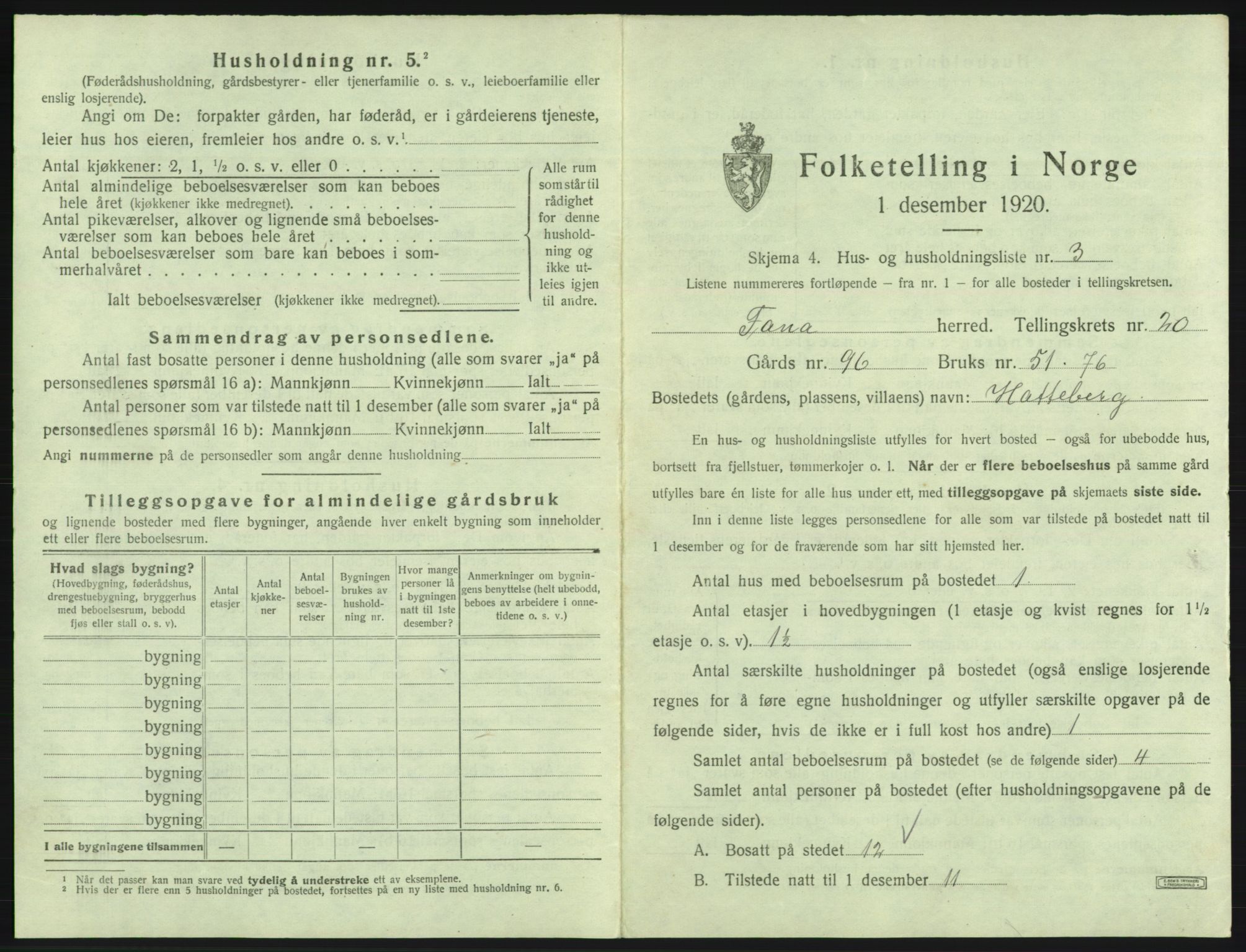 SAB, 1920 census for Fana, 1920, p. 2923