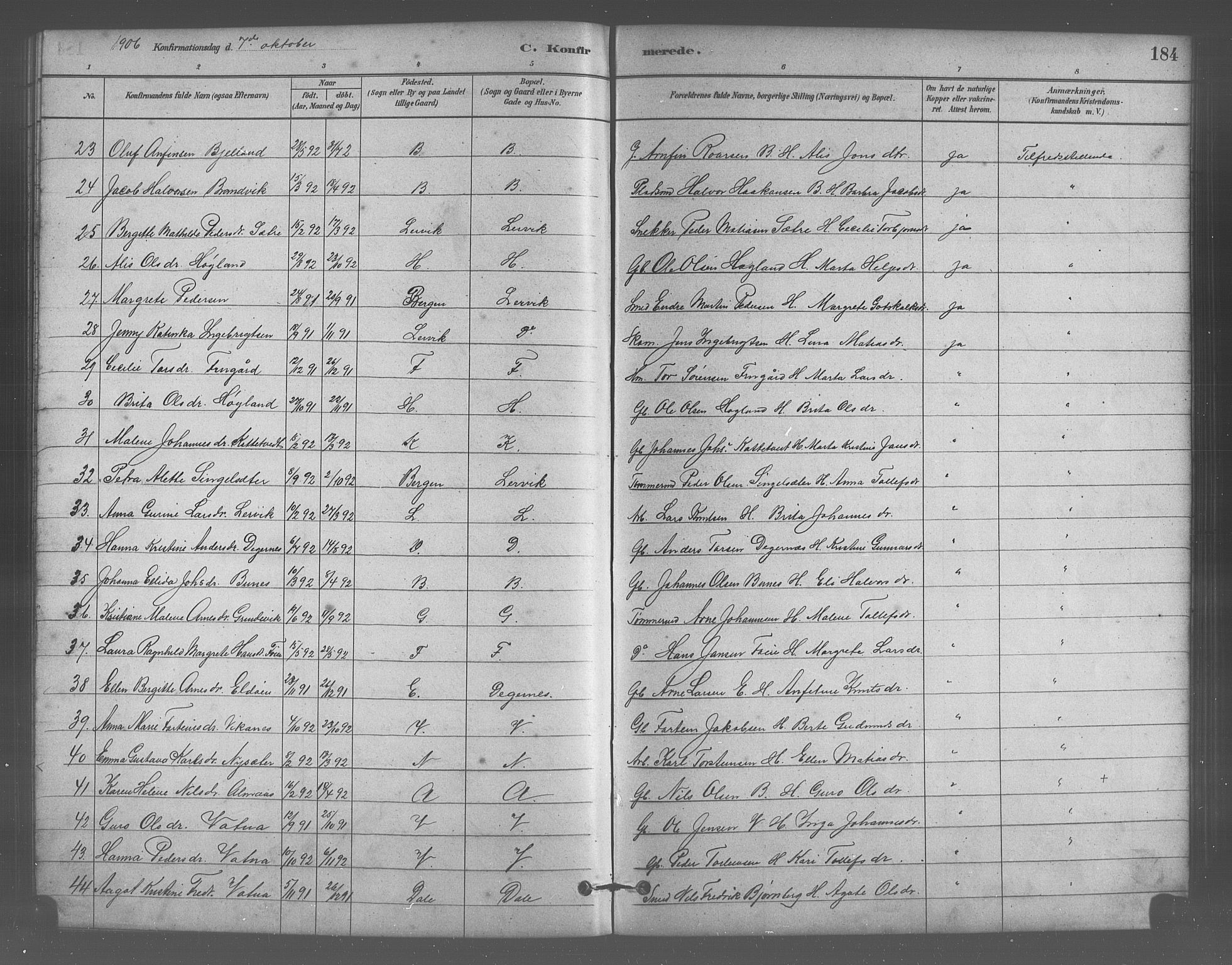 Stord sokneprestembete, SAB/A-78201/H/Hab: Parish register (copy) no. A 2, 1879-1909, p. 184