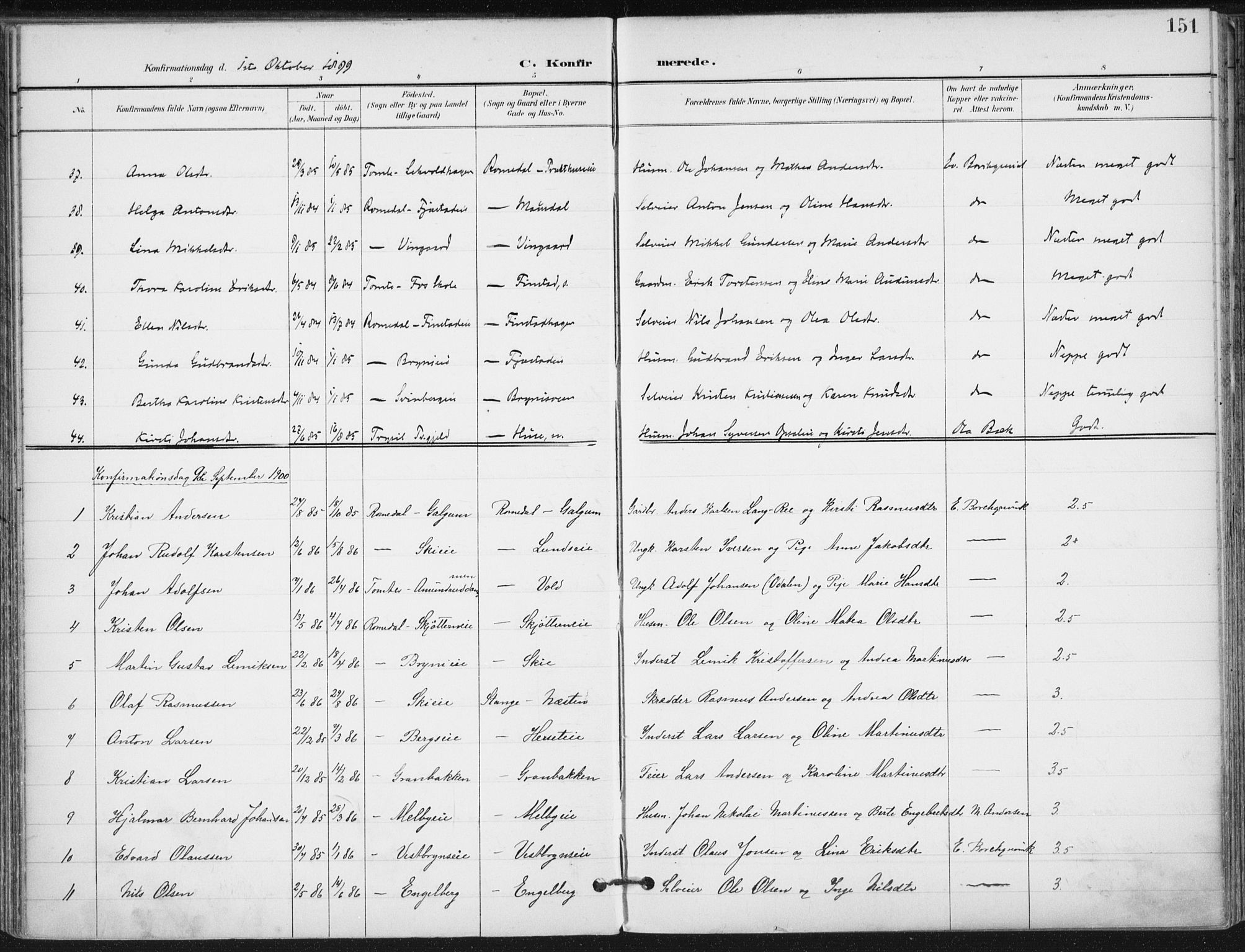 Romedal prestekontor, AV/SAH-PREST-004/K/L0011: Parish register (official) no. 11, 1896-1912, p. 151