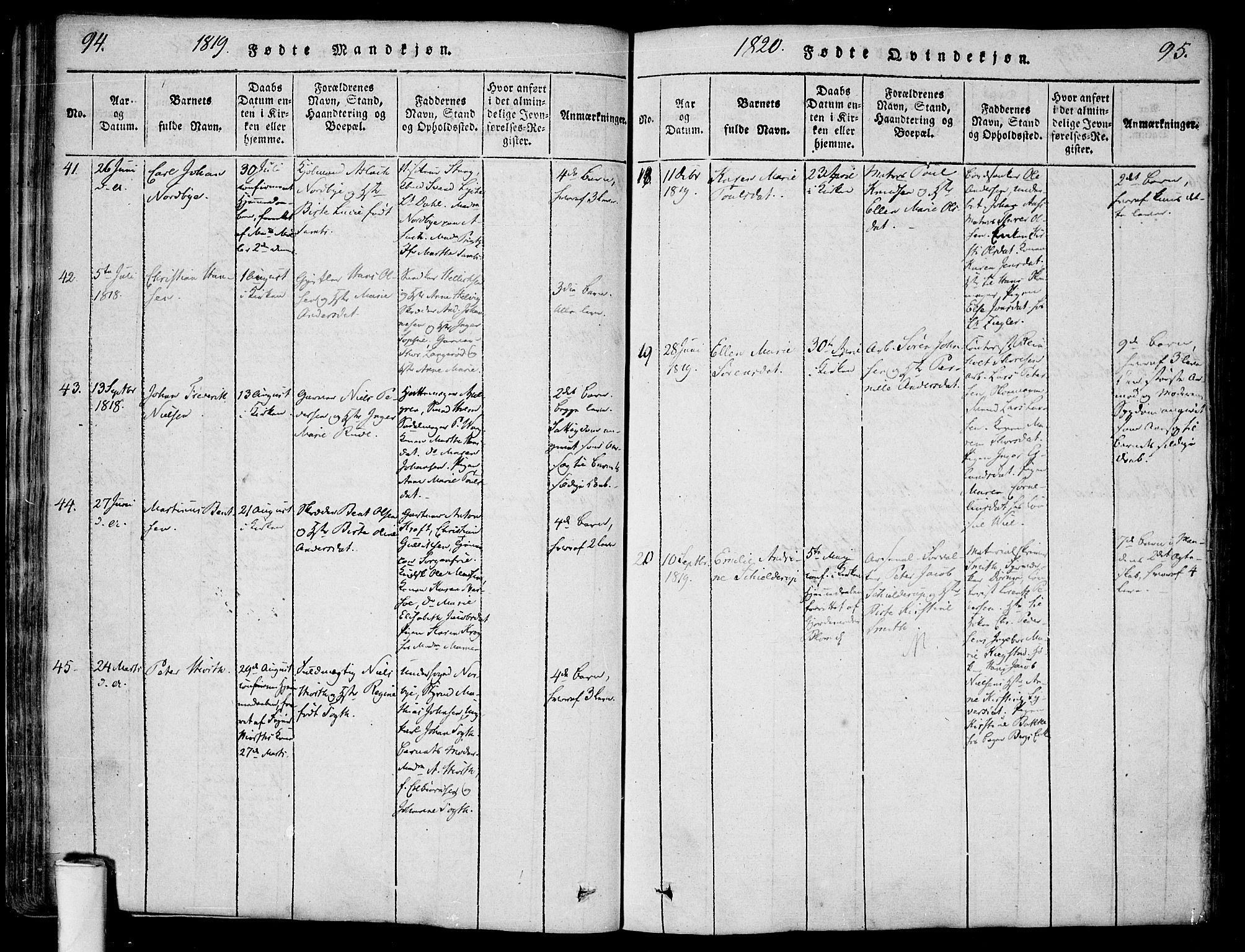 Halden prestekontor Kirkebøker, AV/SAO-A-10909/F/Fa/L0003: Parish register (official) no. I 3, 1815-1834, p. 94-95