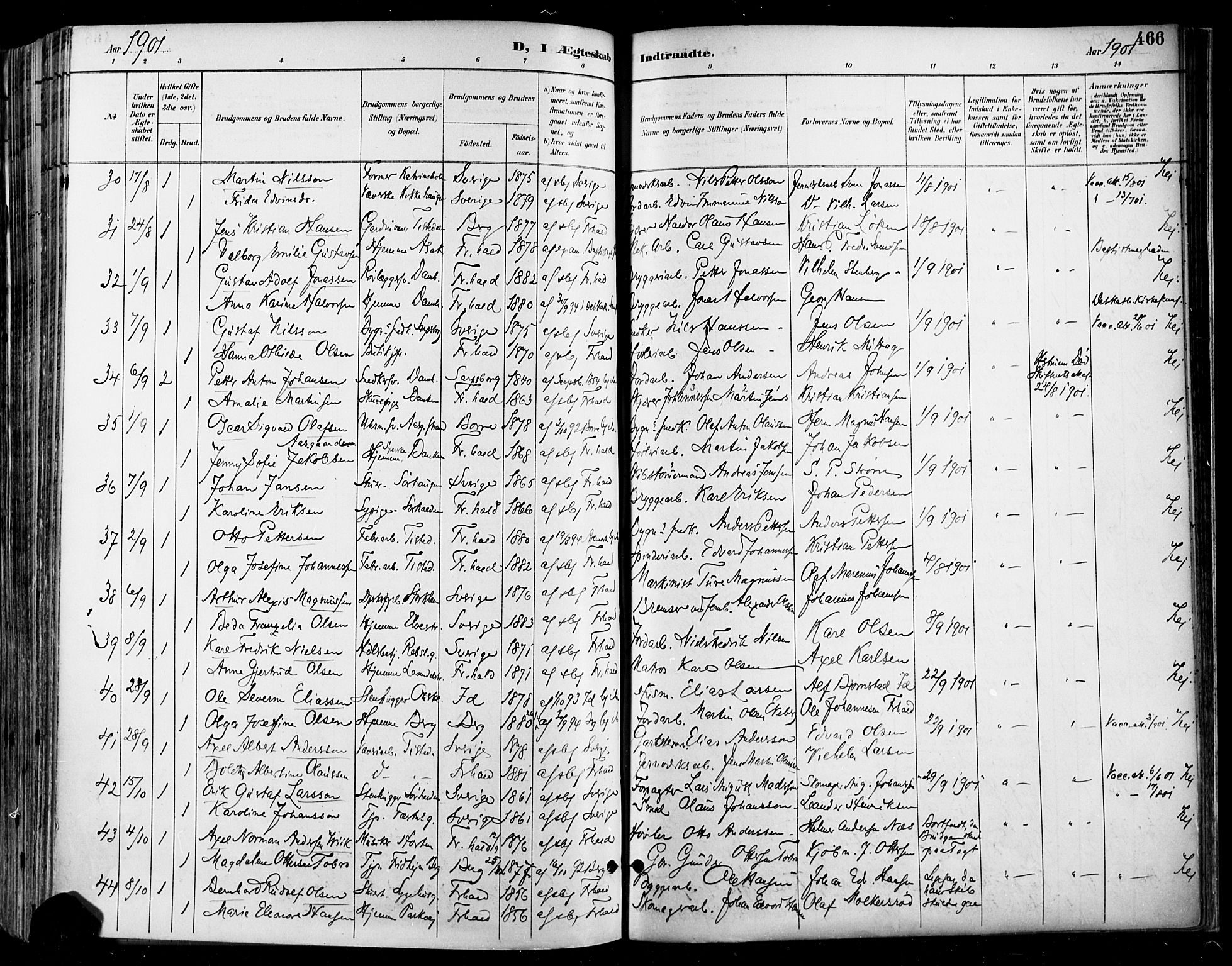 Halden prestekontor Kirkebøker, SAO/A-10909/F/Fa/L0013: Parish register (official) no. I 13, 1890-1906, p. 466