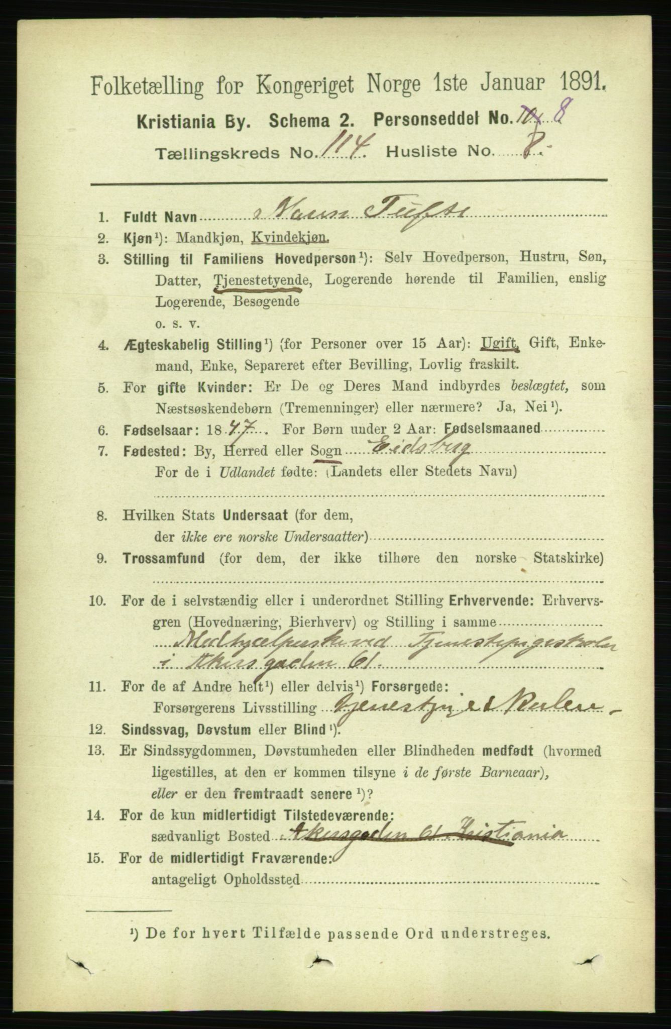 RA, 1891 census for 0301 Kristiania, 1891, p. 60951