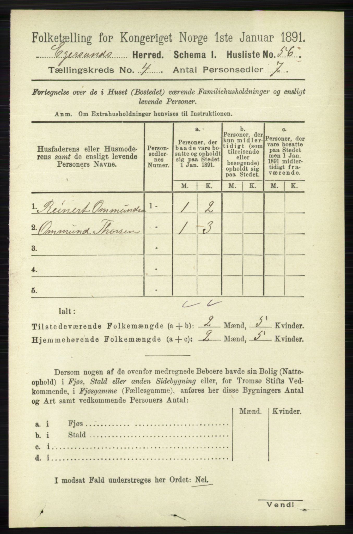 RA, 1891 census for 1116 Eigersund herred, 1891, p. 1643