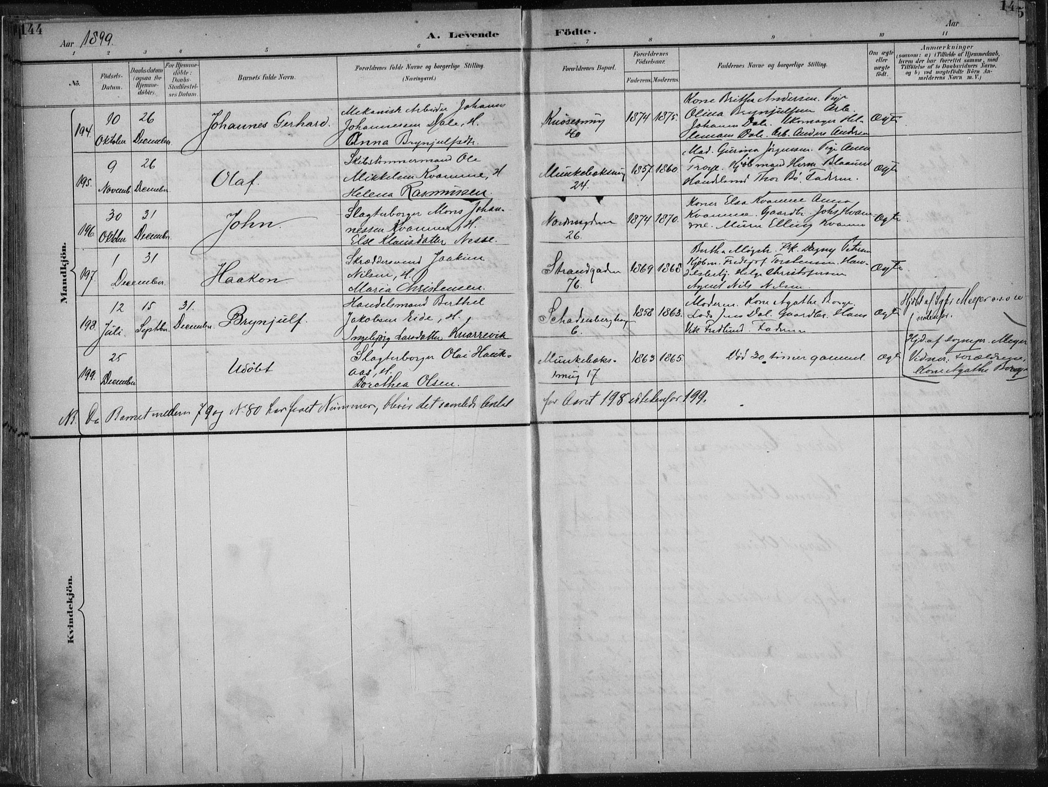 Nykirken Sokneprestembete, AV/SAB-A-77101/H/Haa/L0018: Parish register (official) no. B 6, 1895-1903, p. 144