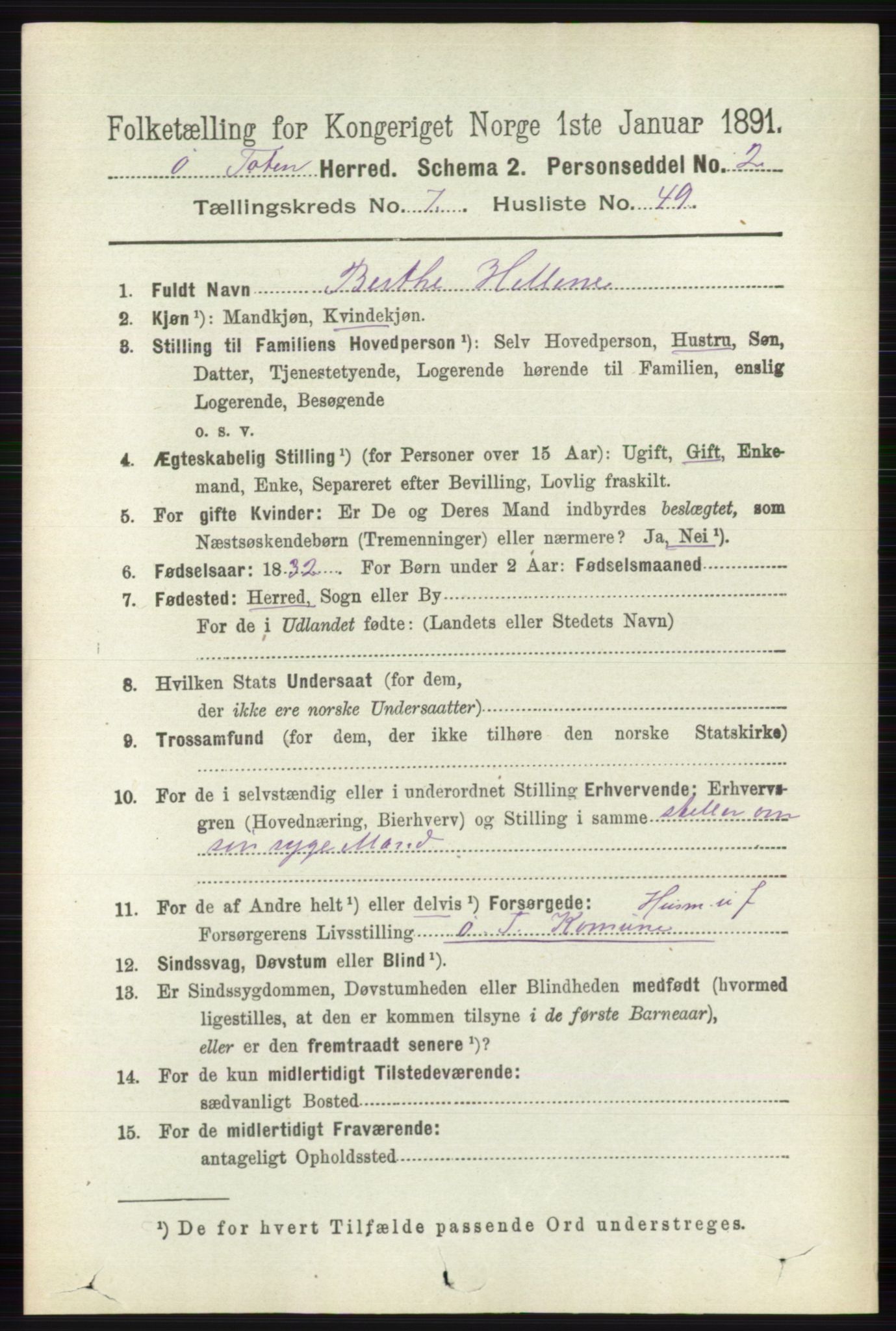 RA, 1891 census for 0528 Østre Toten, 1891, p. 4722