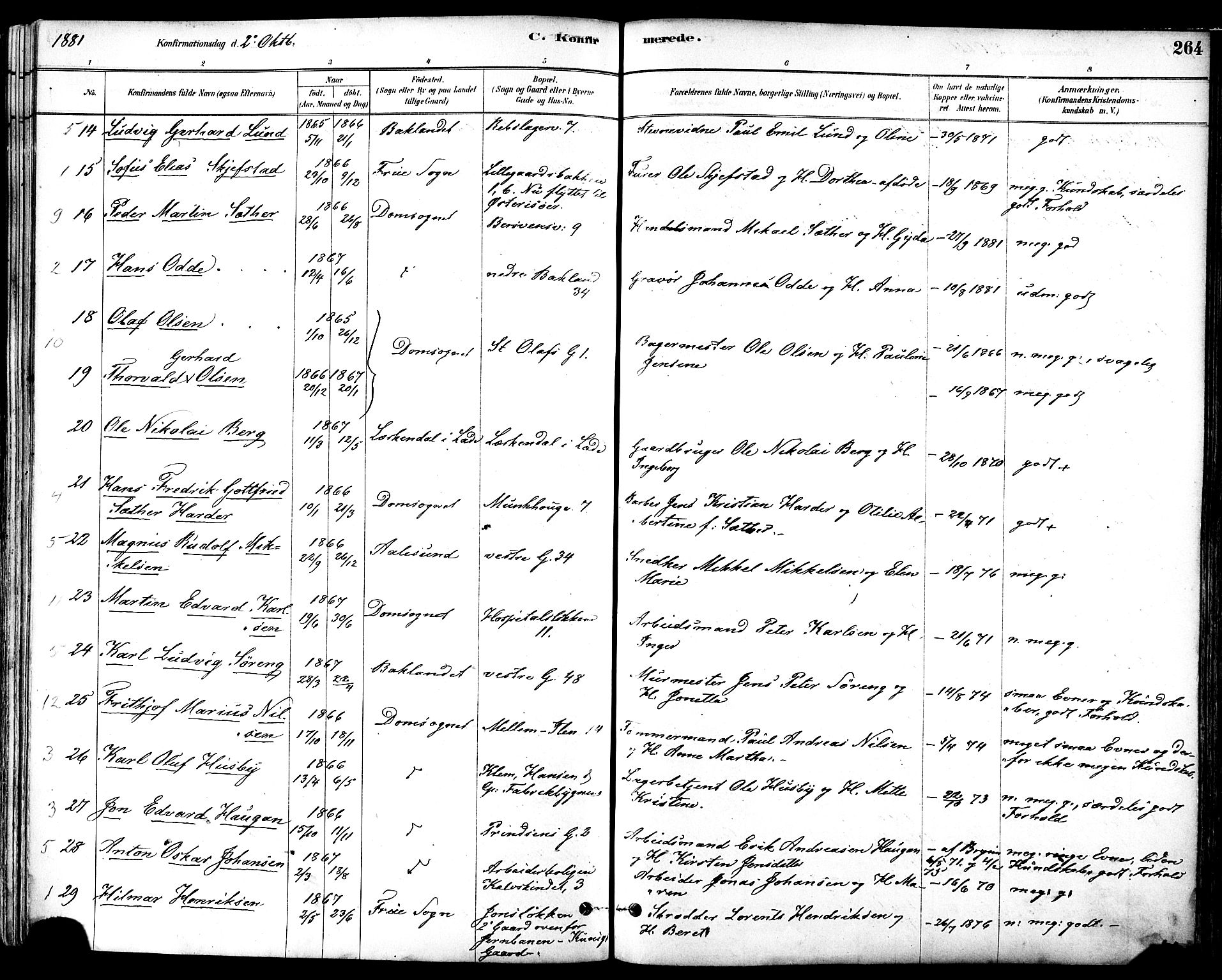 Ministerialprotokoller, klokkerbøker og fødselsregistre - Sør-Trøndelag, AV/SAT-A-1456/601/L0057: Parish register (official) no. 601A25, 1877-1891, p. 264