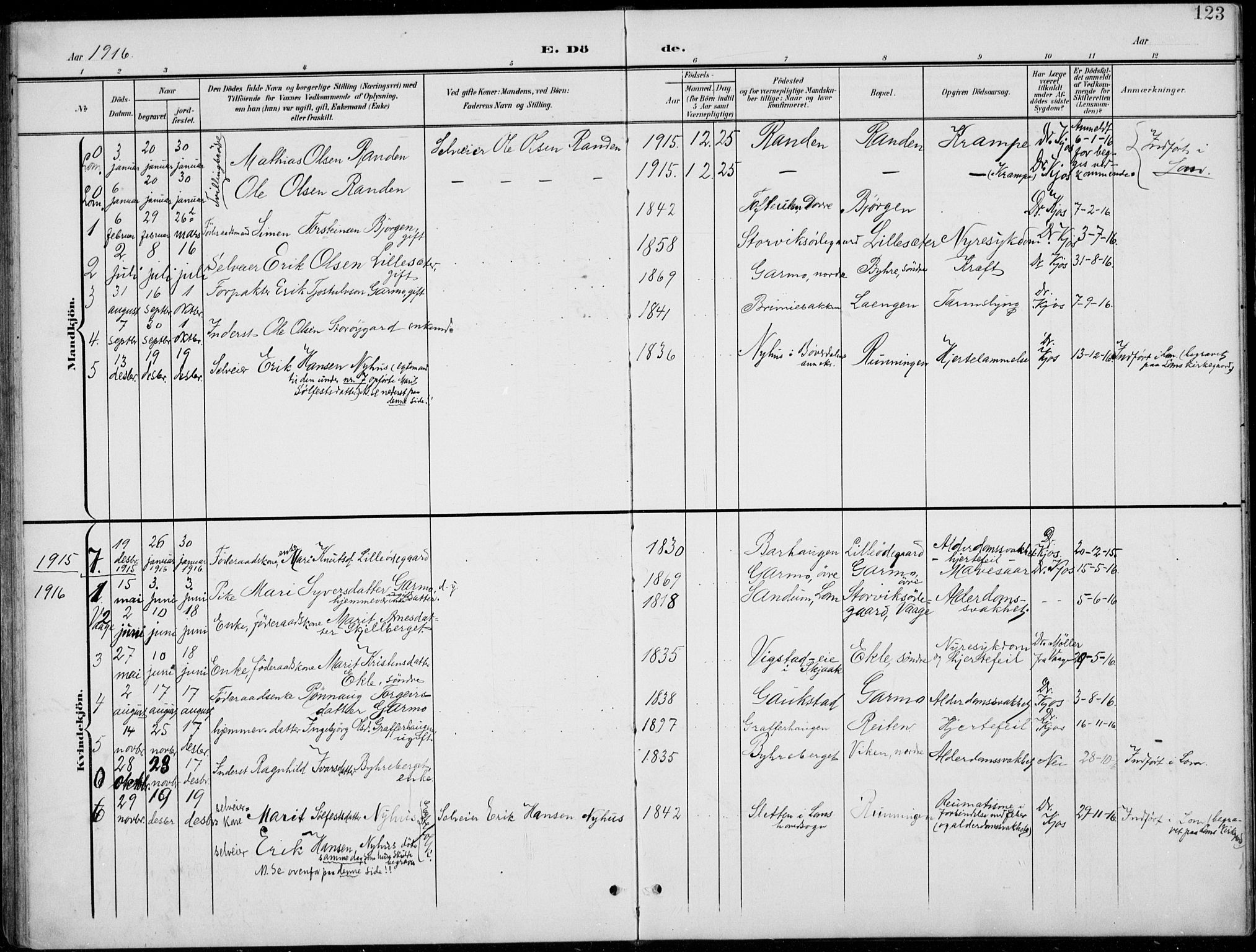 Lom prestekontor, SAH/PREST-070/L/L0006: Parish register (copy) no. 6, 1901-1939, p. 123