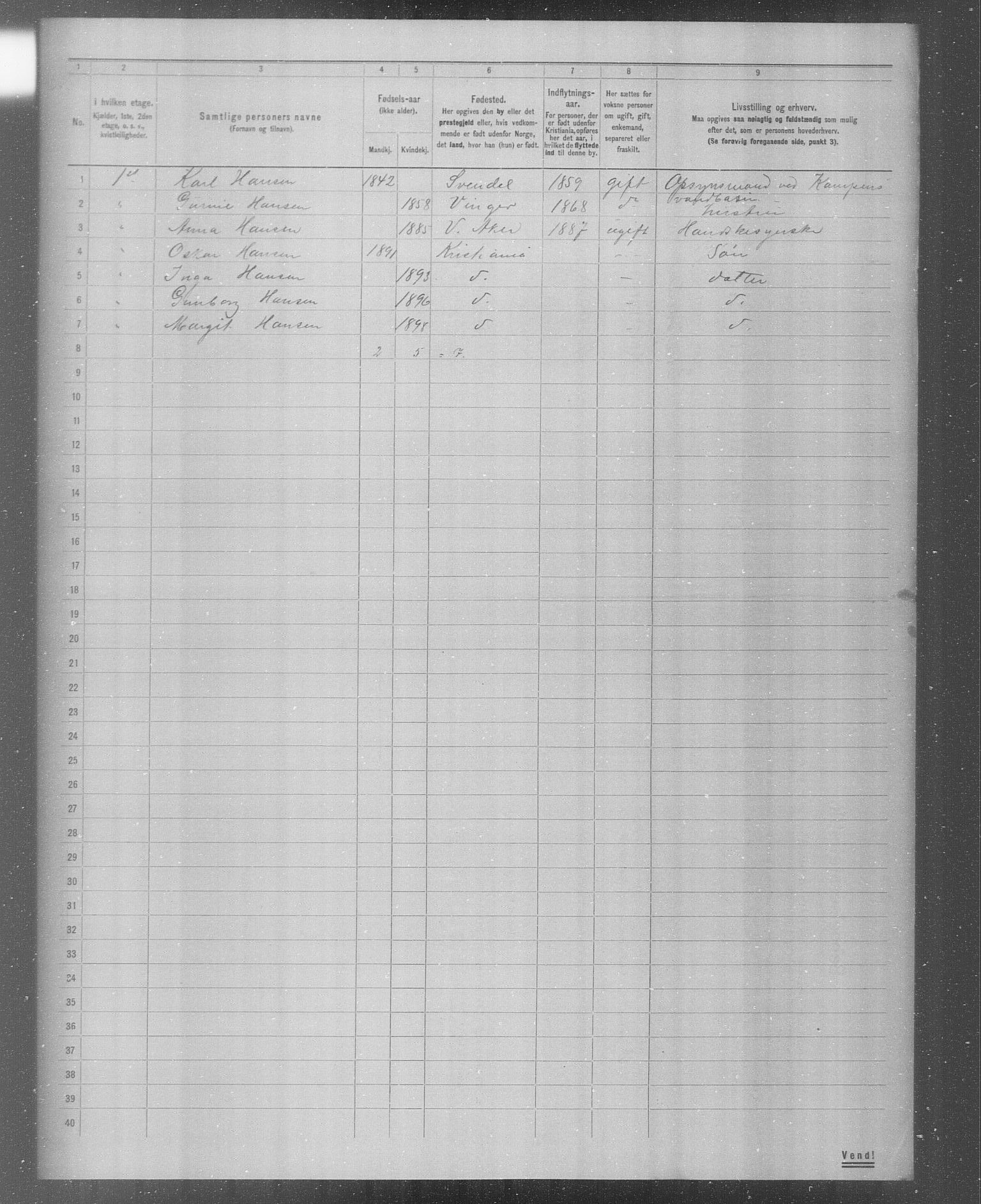 OBA, Municipal Census 1904 for Kristiania, 1904, p. 4476