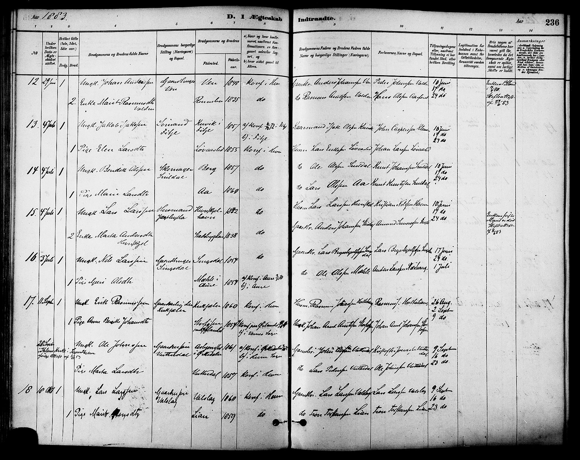 Ministerialprotokoller, klokkerbøker og fødselsregistre - Sør-Trøndelag, AV/SAT-A-1456/630/L0496: Parish register (official) no. 630A09, 1879-1895, p. 236