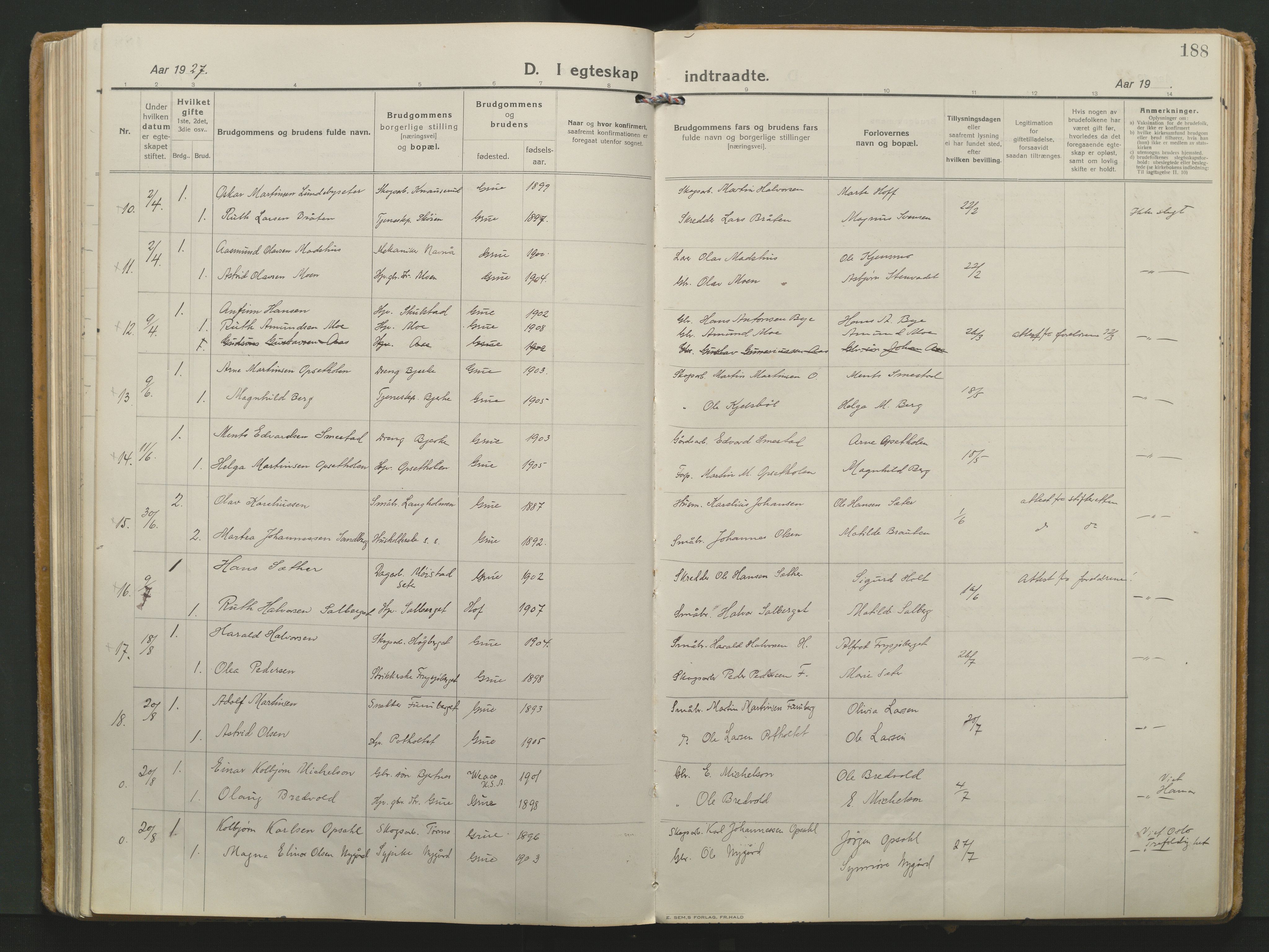 Grue prestekontor, AV/SAH-PREST-036/H/Ha/Haa/L0018: Parish register (official) no. 18, 1923-1940, p. 188