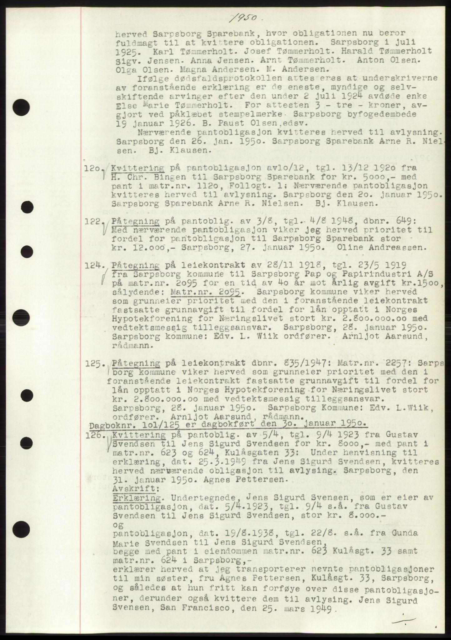 Sarpsborg byfogd, SAO/A-10864/G/Ga/Gae/L0001: Mortgage book no. C1, 1943-1951, Deed date: 30.01.1950