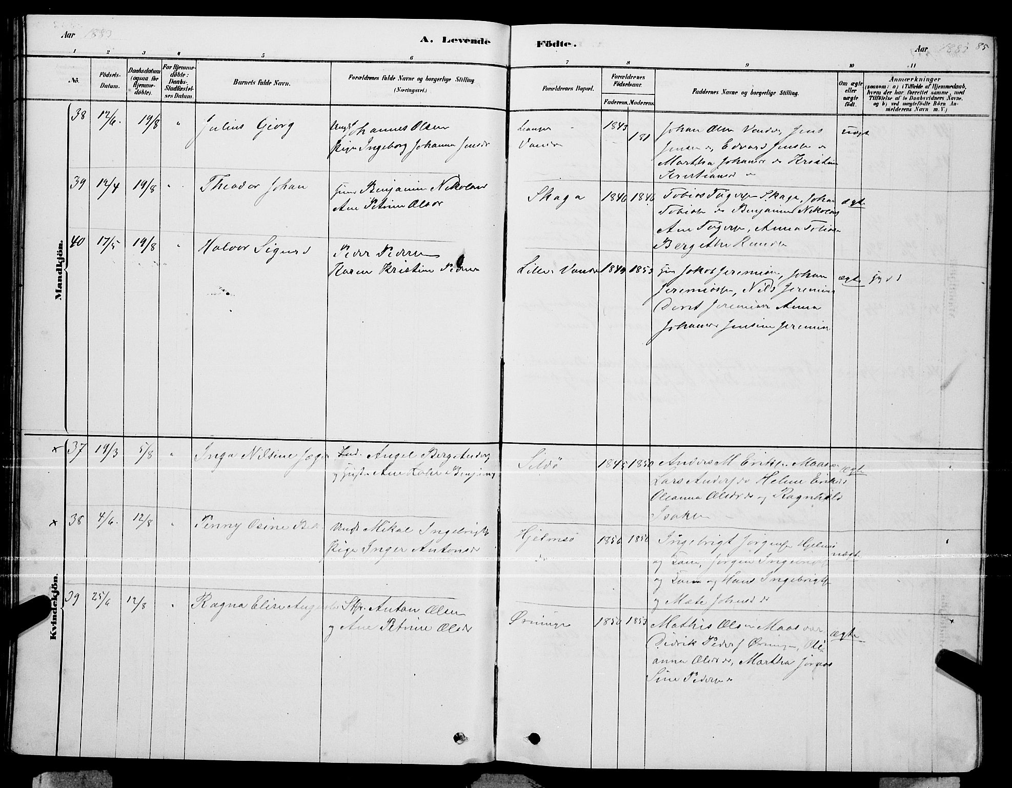 Ministerialprotokoller, klokkerbøker og fødselsregistre - Nordland, AV/SAT-A-1459/834/L0513: Parish register (copy) no. 834C04, 1877-1892, p. 85