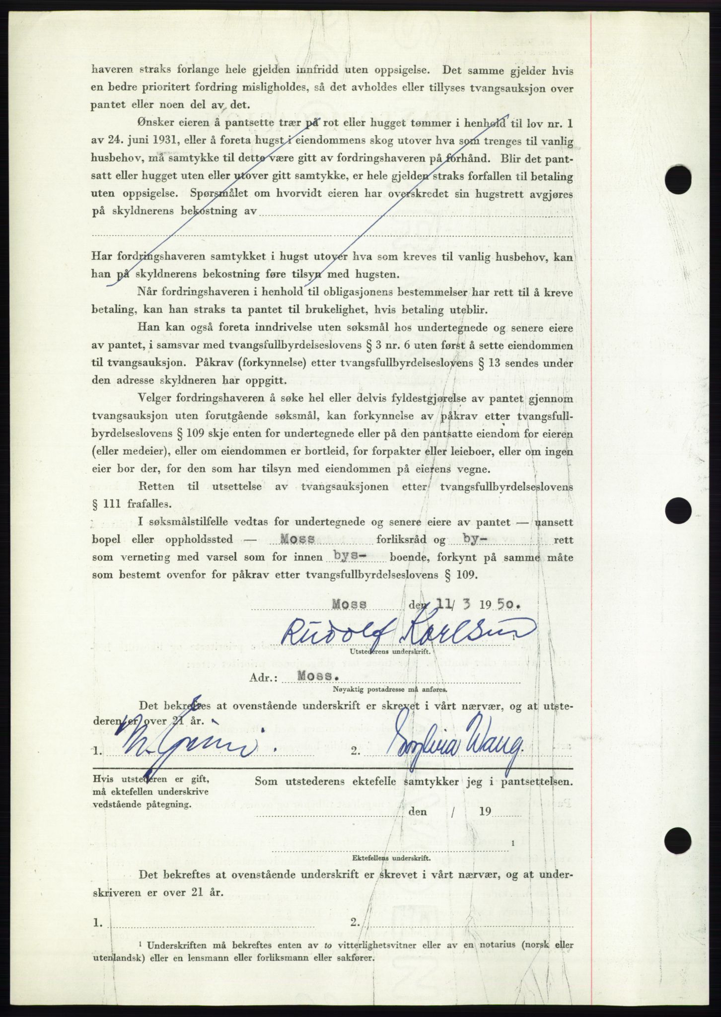 Moss sorenskriveri, AV/SAO-A-10168: Mortgage book no. B24, 1950-1950, Diary no: : 828/1950