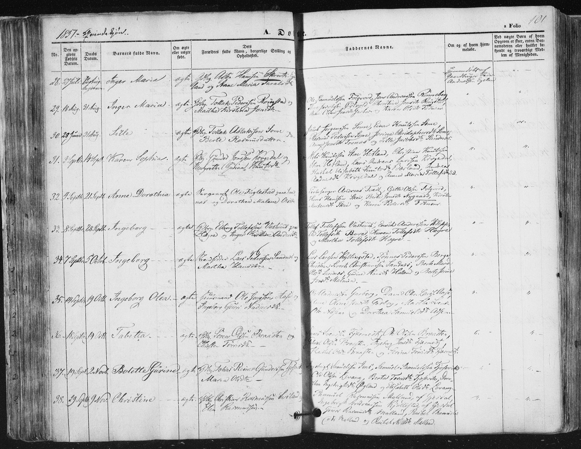 Høyland sokneprestkontor, AV/SAST-A-101799/001/30BA/L0008: Parish register (official) no. A 8, 1841-1856, p. 101