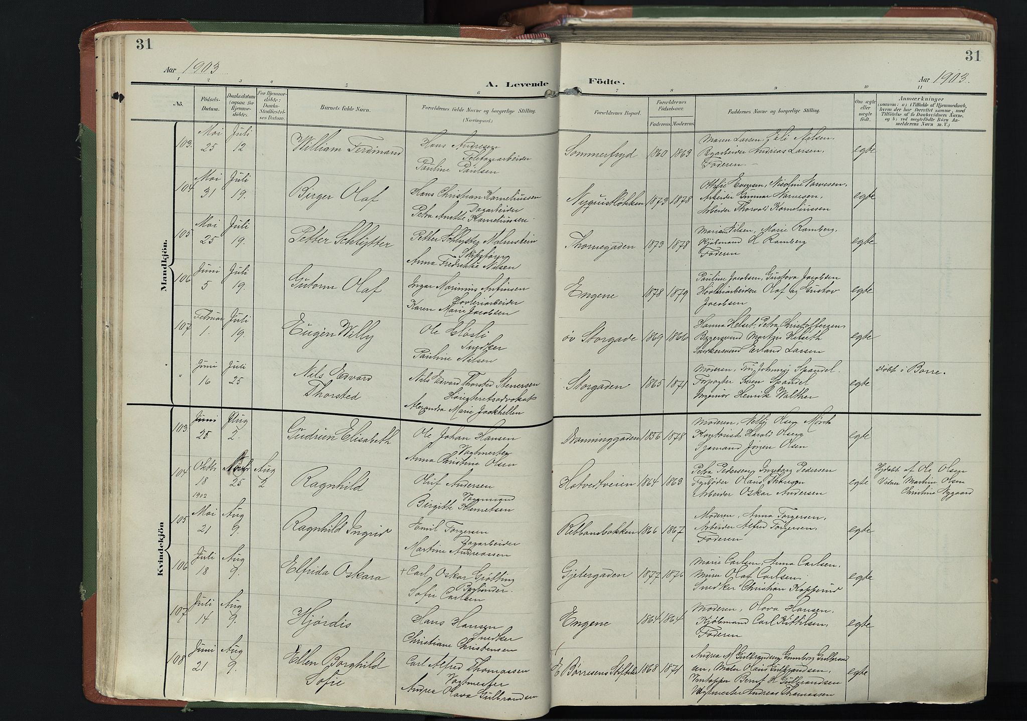 Bragernes kirkebøker, SAKO/A-6/F/Fb/L0009: Parish register (official) no. II 9, 1902-1911, p. 31