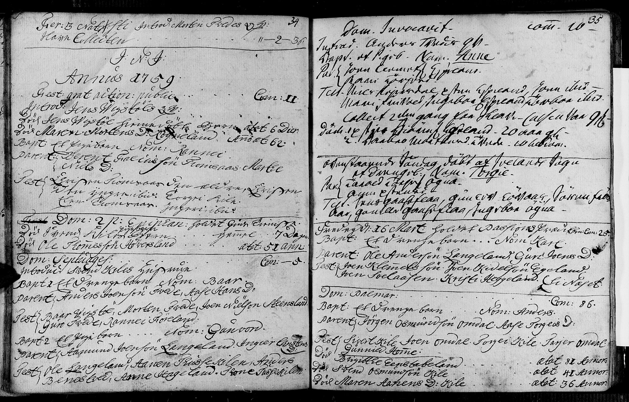Vennesla sokneprestkontor, SAK/1111-0045/Fa/Faa/L0001: Parish register (official) no. A 1, 1753-1785, p. 34-35