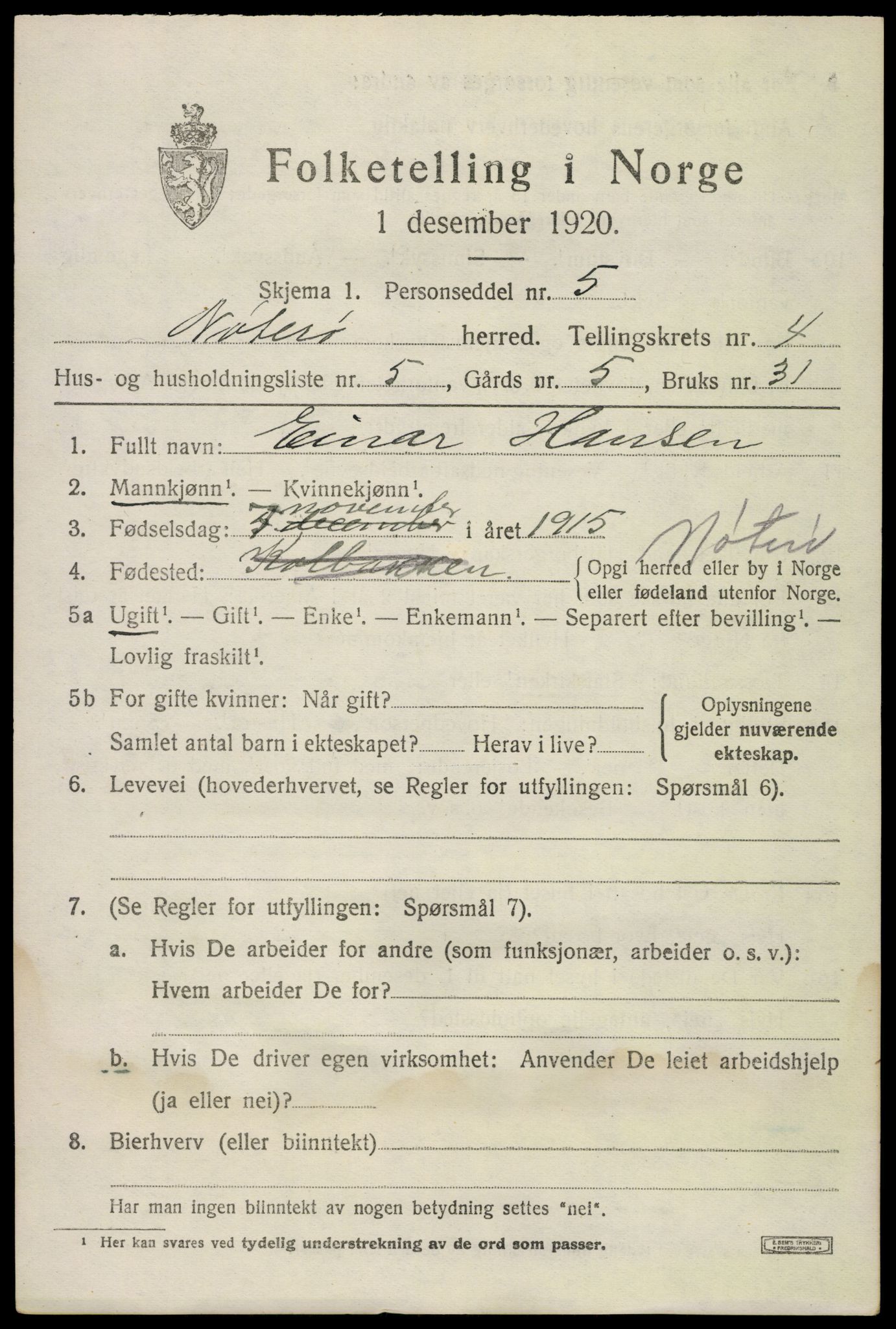 SAKO, 1920 census for Nøtterøy, 1920, p. 6717