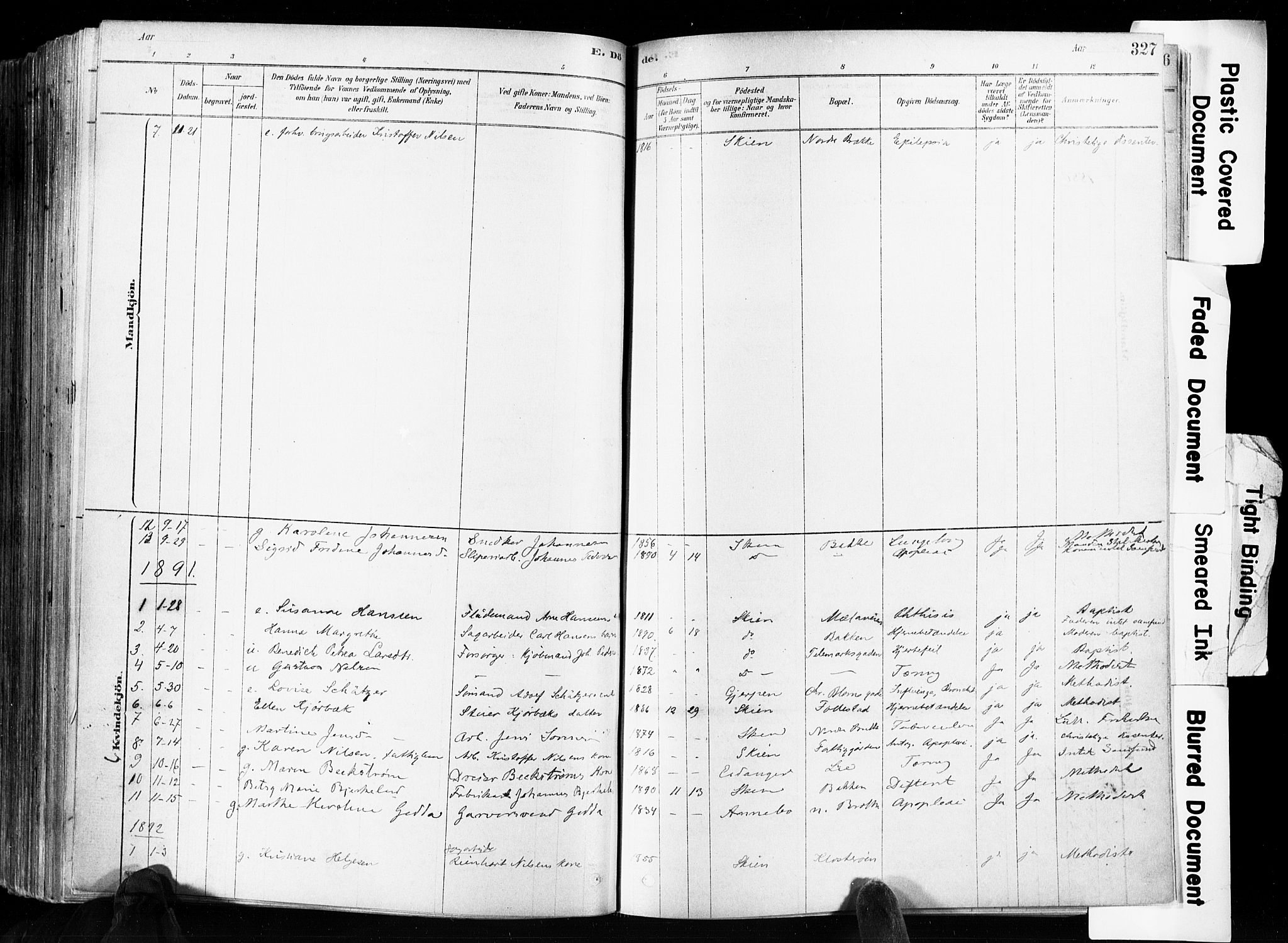 Skien kirkebøker, SAKO/A-302/F/Fa/L0009: Parish register (official) no. 9, 1878-1890, p. 327