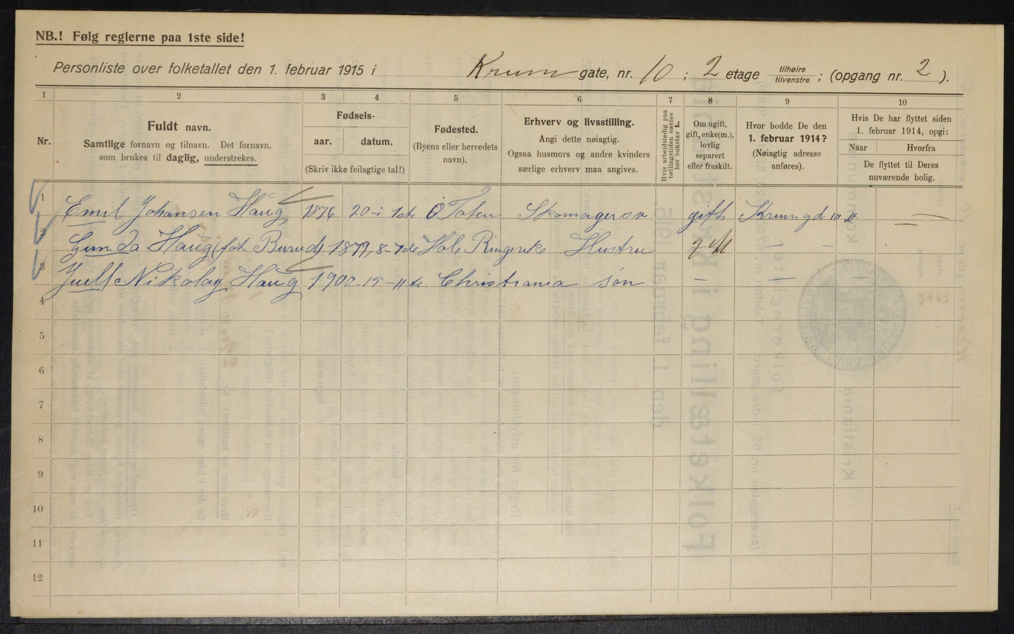 OBA, Municipal Census 1915 for Kristiania, 1915, p. 54413