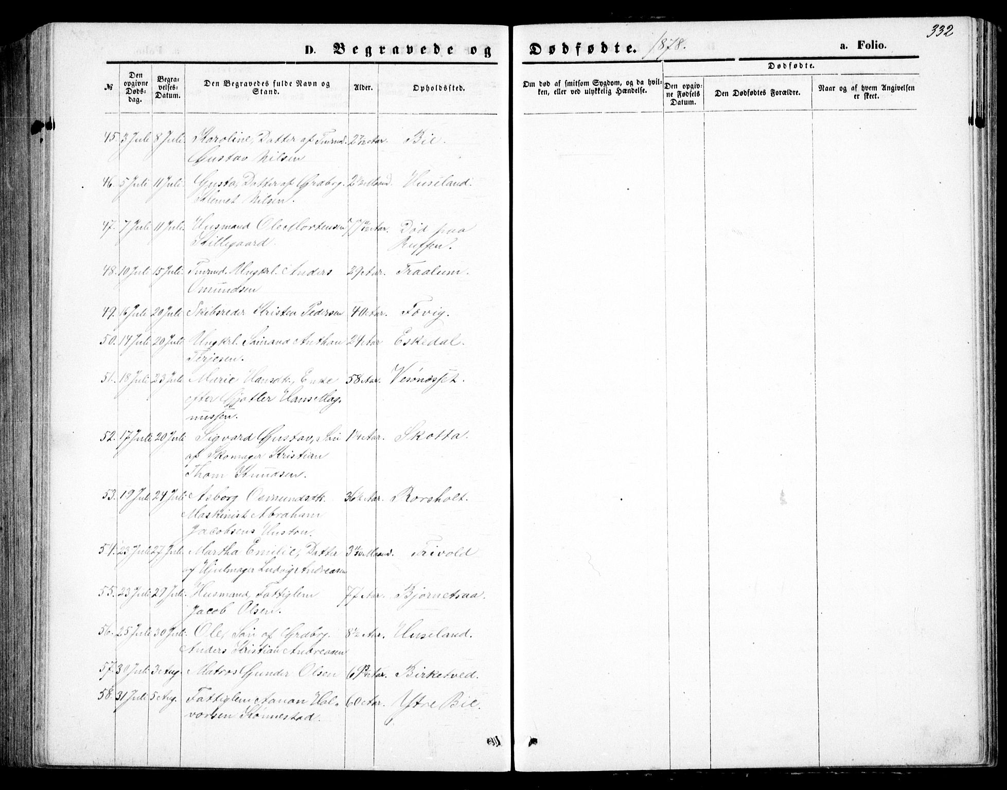 Fjære sokneprestkontor, AV/SAK-1111-0011/F/Fb/L0010: Parish register (copy) no. B 10, 1871-1880, p. 332