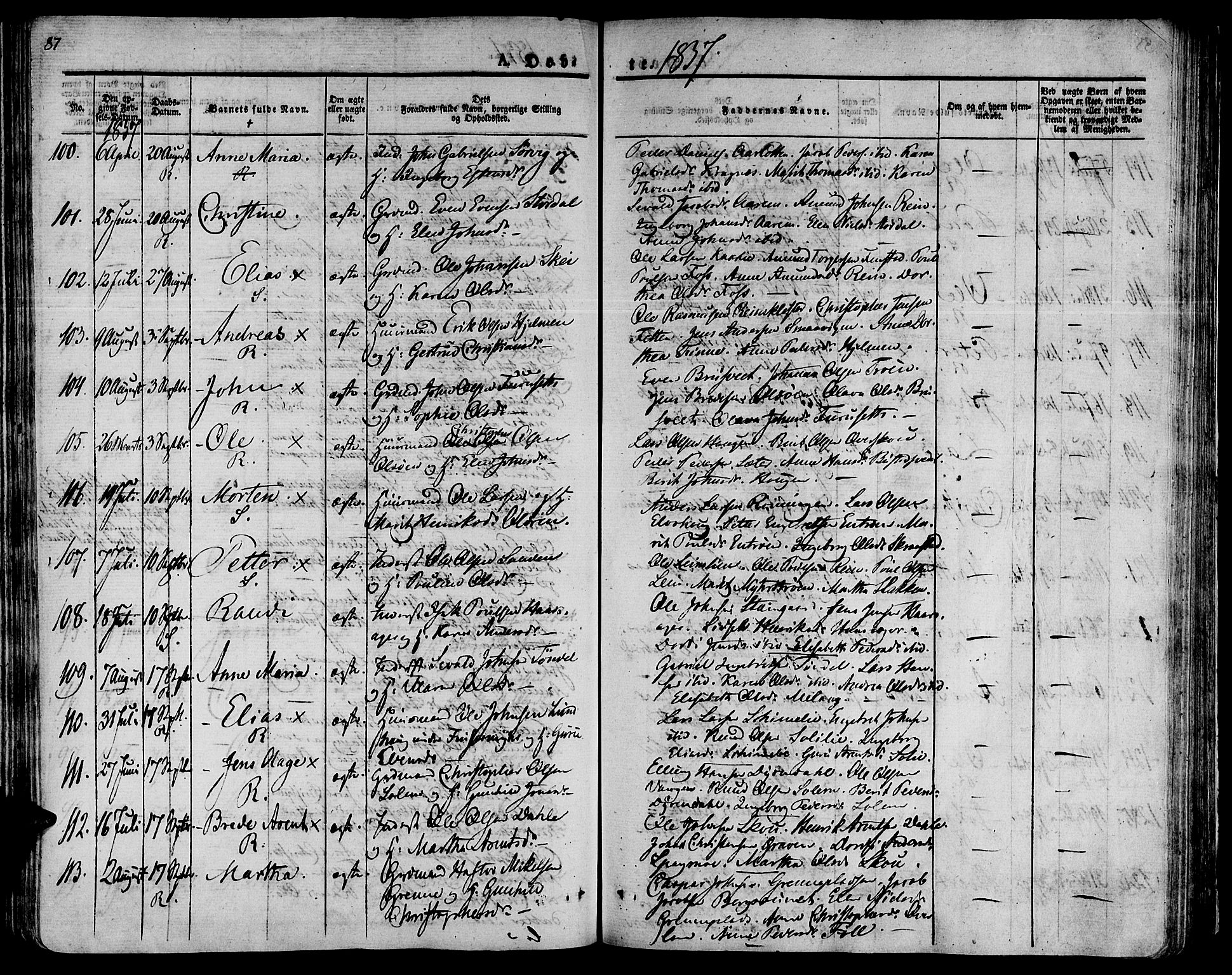 Ministerialprotokoller, klokkerbøker og fødselsregistre - Sør-Trøndelag, AV/SAT-A-1456/646/L0609: Parish register (official) no. 646A07, 1826-1838, p. 87