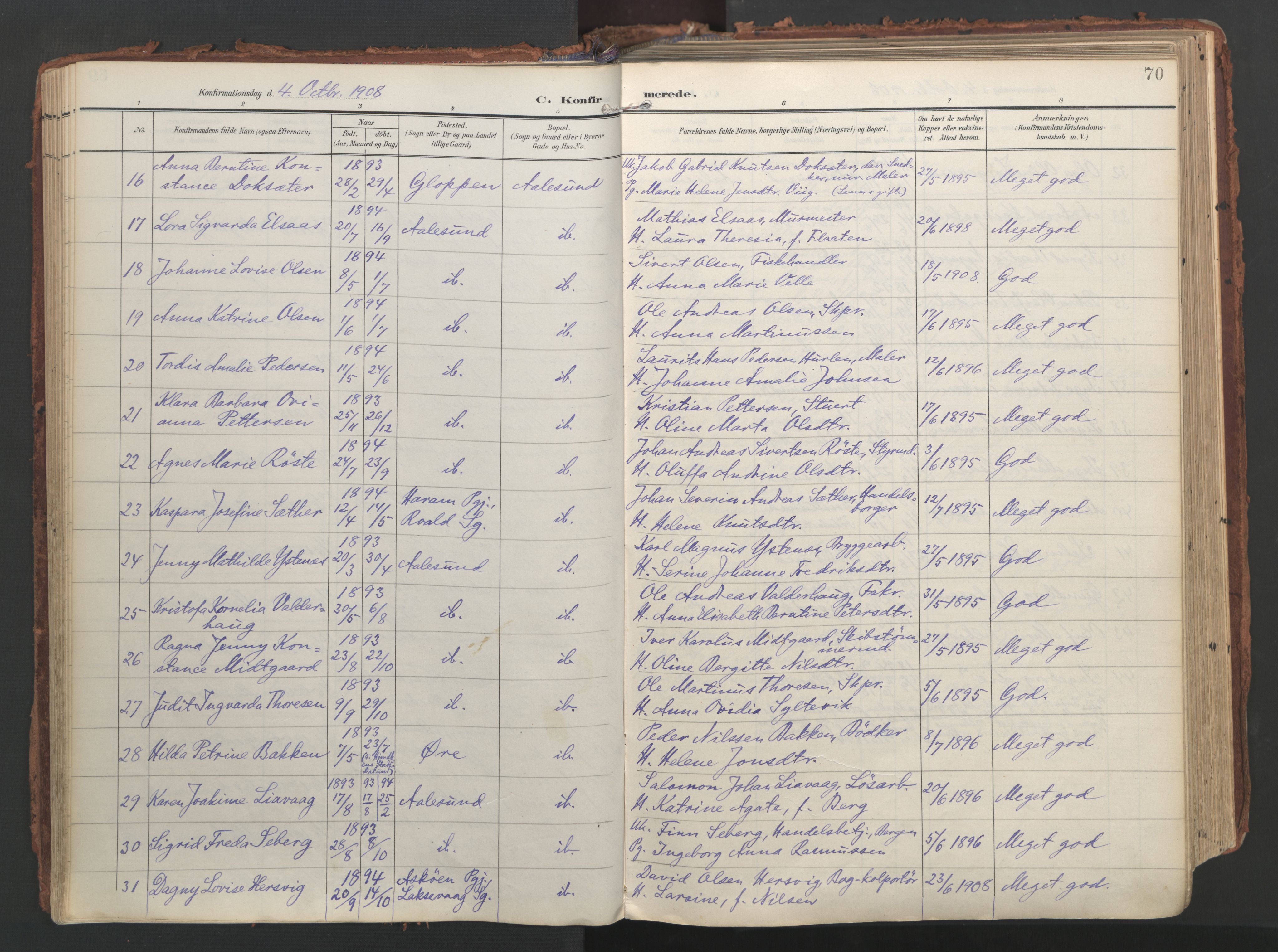 Ministerialprotokoller, klokkerbøker og fødselsregistre - Møre og Romsdal, AV/SAT-A-1454/529/L0459: Parish register (official) no. 529A09, 1904-1917, p. 70