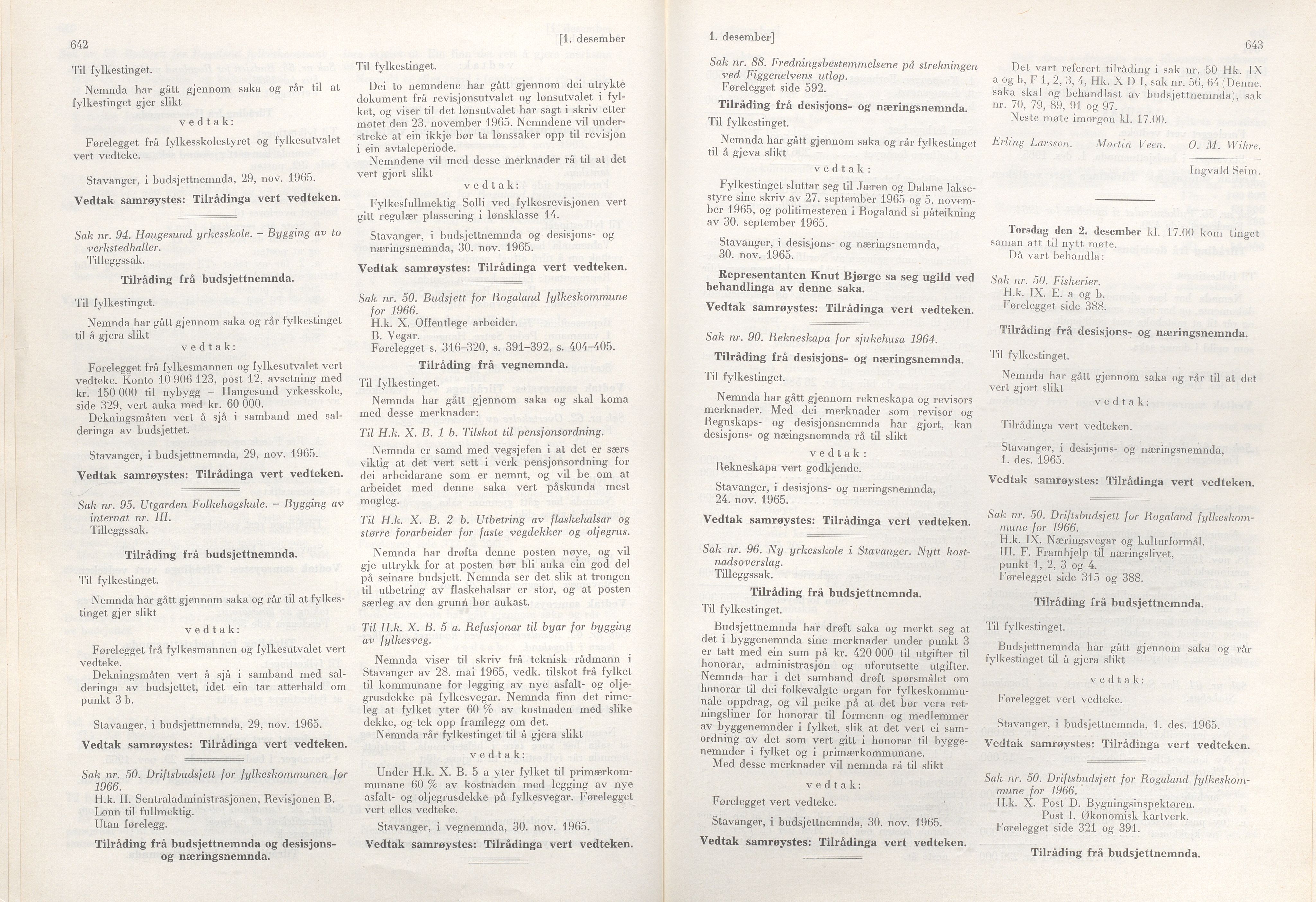 Rogaland fylkeskommune - Fylkesrådmannen , IKAR/A-900/A/Aa/Aaa/L0085: Møtebok , 1965, p. 642-643