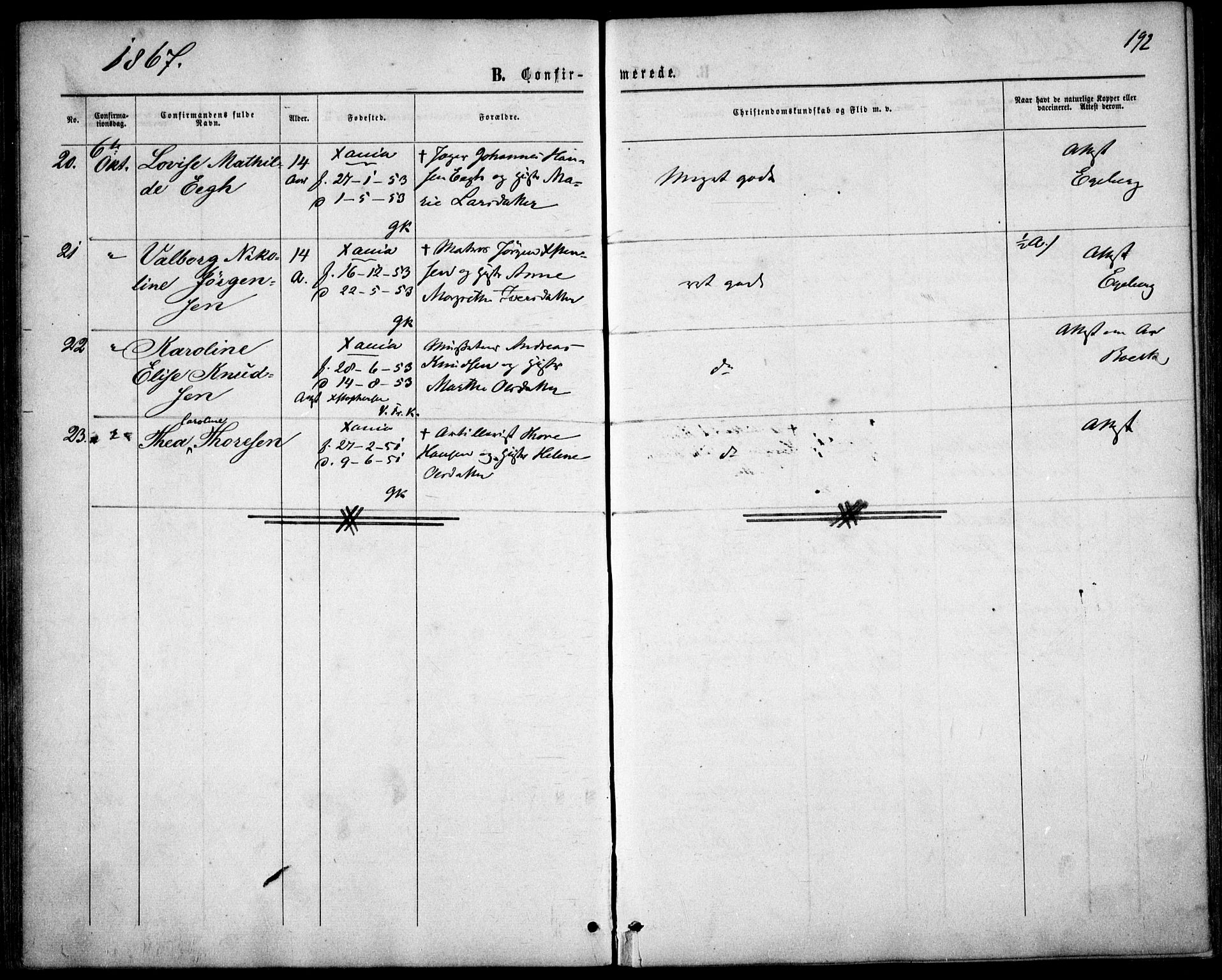 Garnisonsmenigheten Kirkebøker, AV/SAO-A-10846/F/Fa/L0010: Parish register (official) no. 10, 1859-1869, p. 192