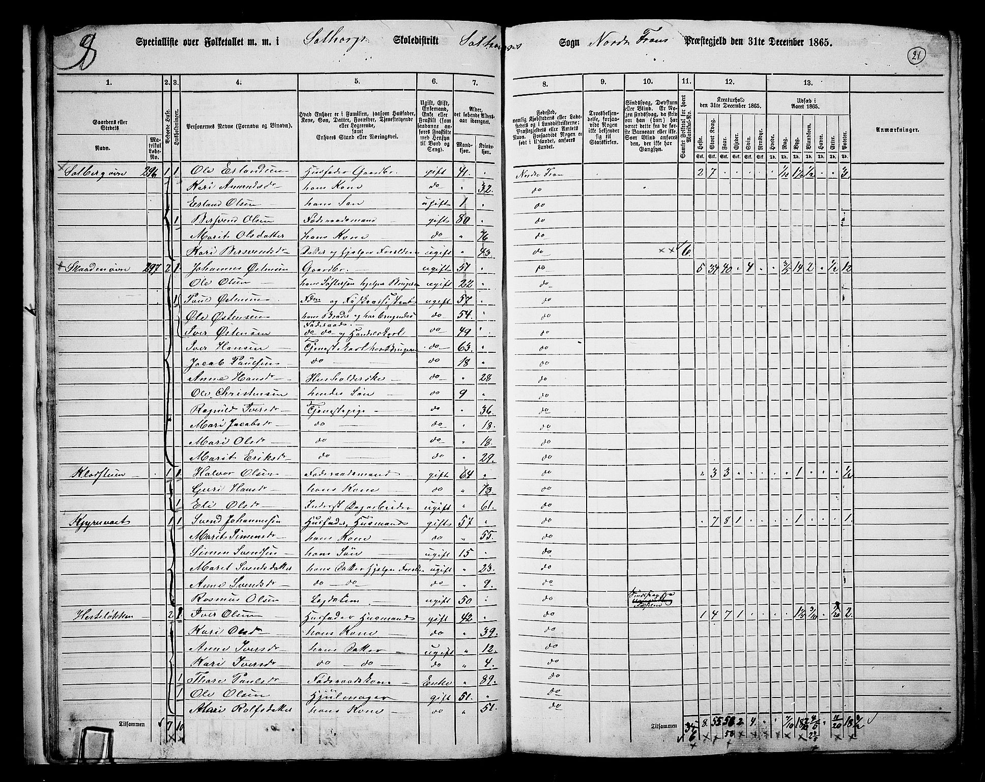 RA, 1865 census for Nord-Fron, 1865, p. 20