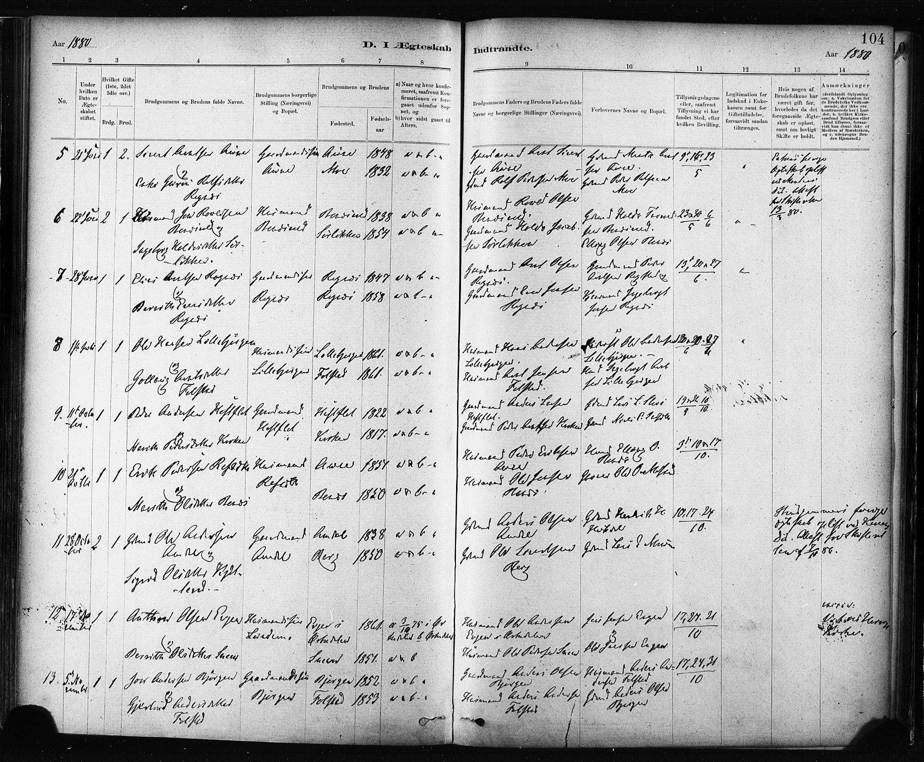 Ministerialprotokoller, klokkerbøker og fødselsregistre - Sør-Trøndelag, SAT/A-1456/687/L1002: Parish register (official) no. 687A08, 1878-1890, p. 104