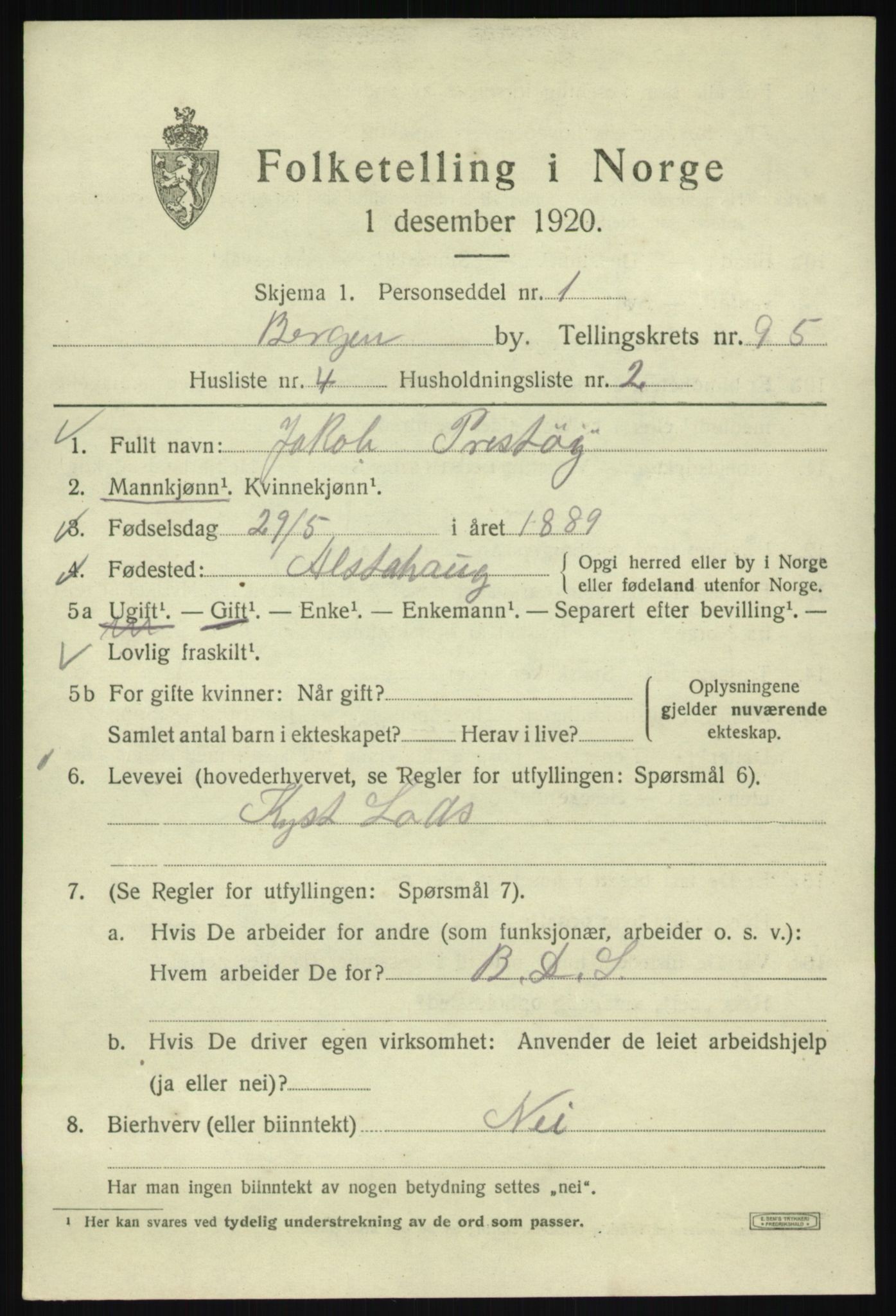 SAB, 1920 census for Bergen, 1920, p. 168746