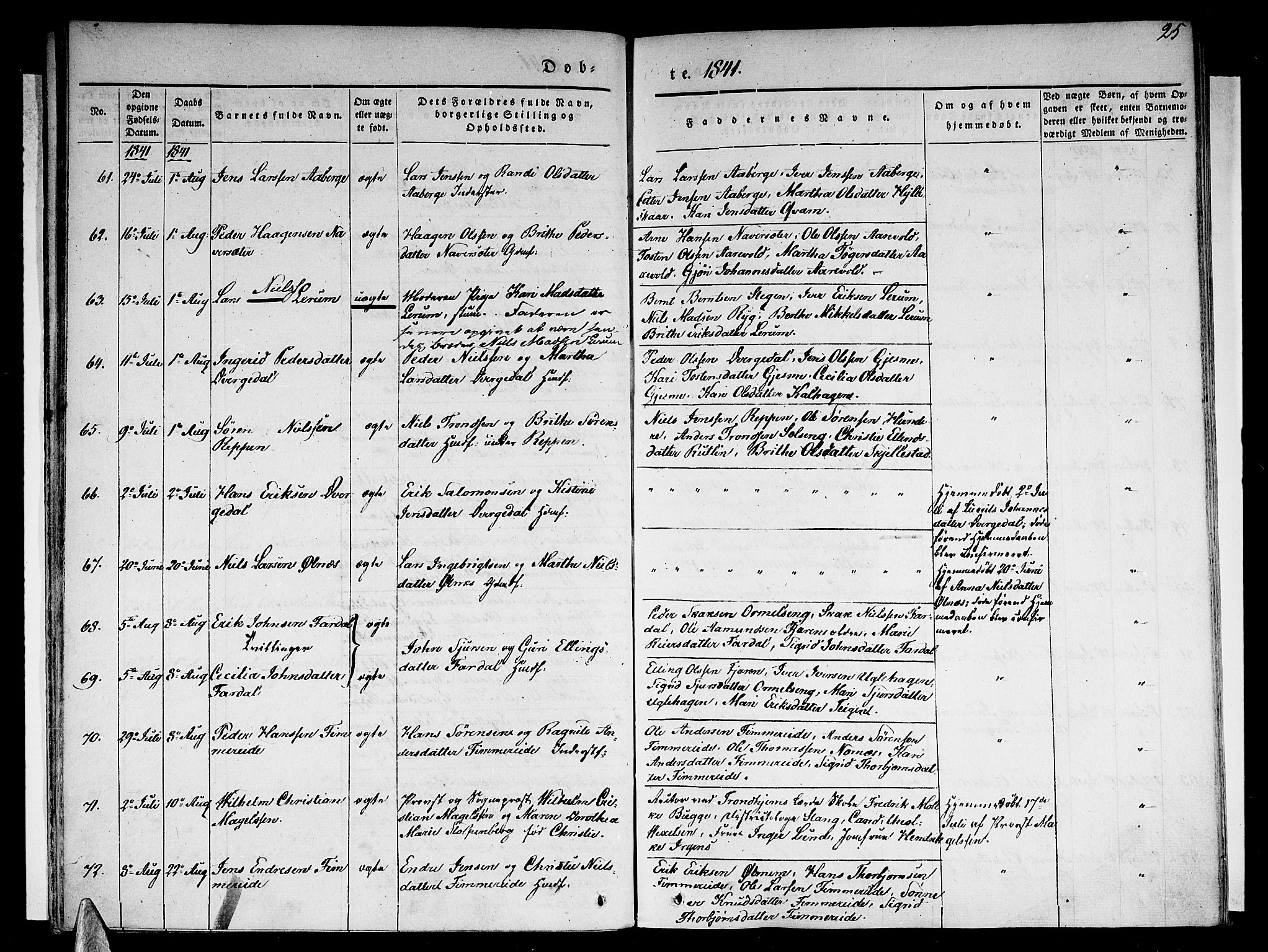 Sogndal sokneprestembete, SAB/A-81301/H/Haa/Haaa/L0011: Parish register (official) no. A 11, 1839-1847, p. 25