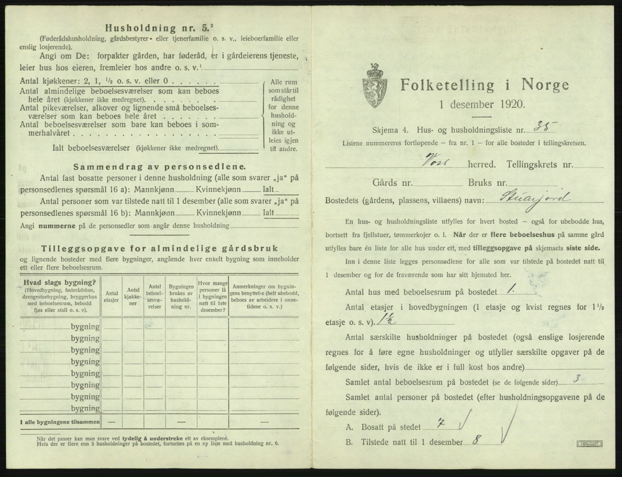 SAB, 1920 census for Voss, 1920, p. 2005