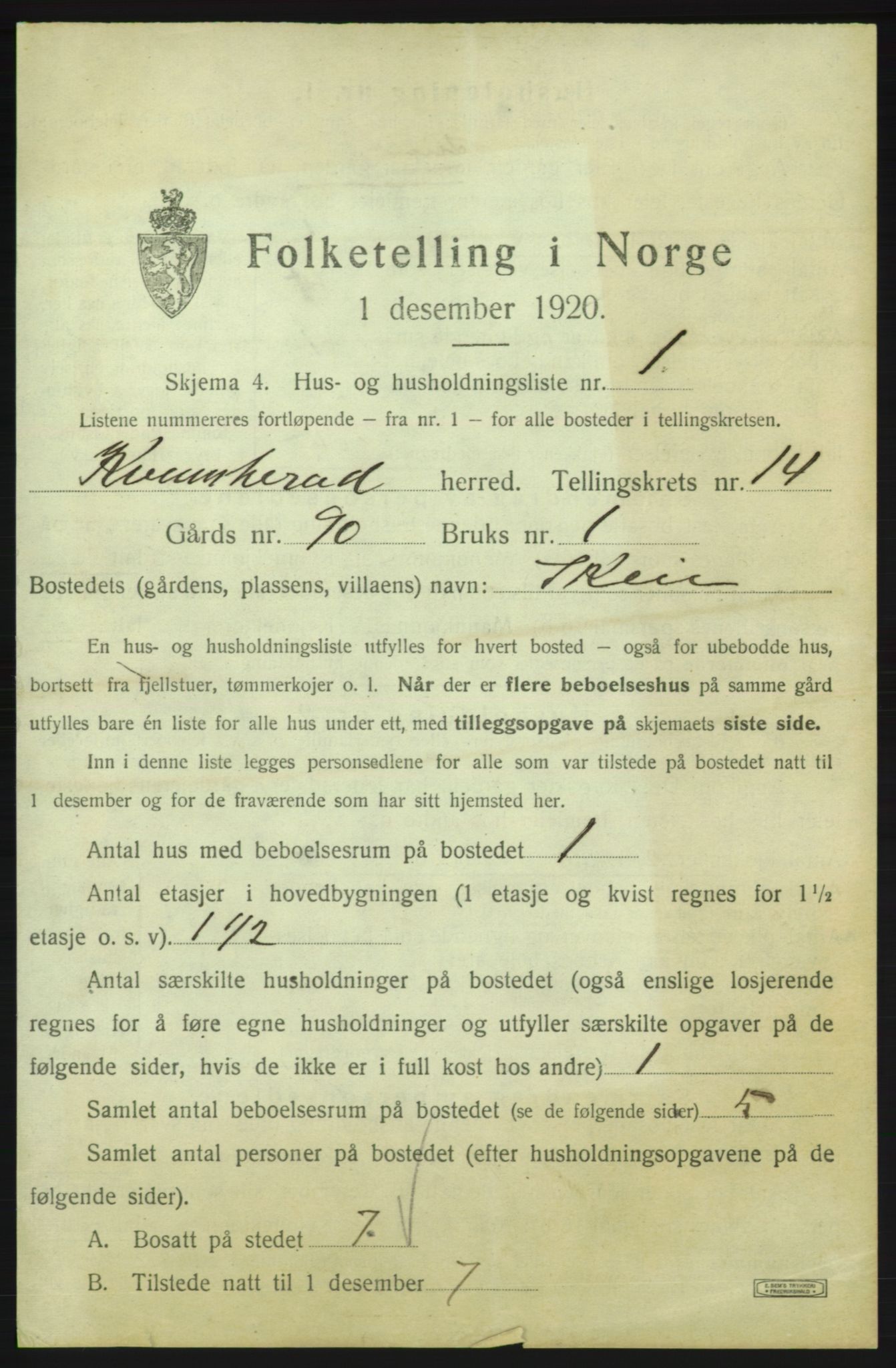 SAB, 1920 census for Kvinnherad, 1920, p. 1787