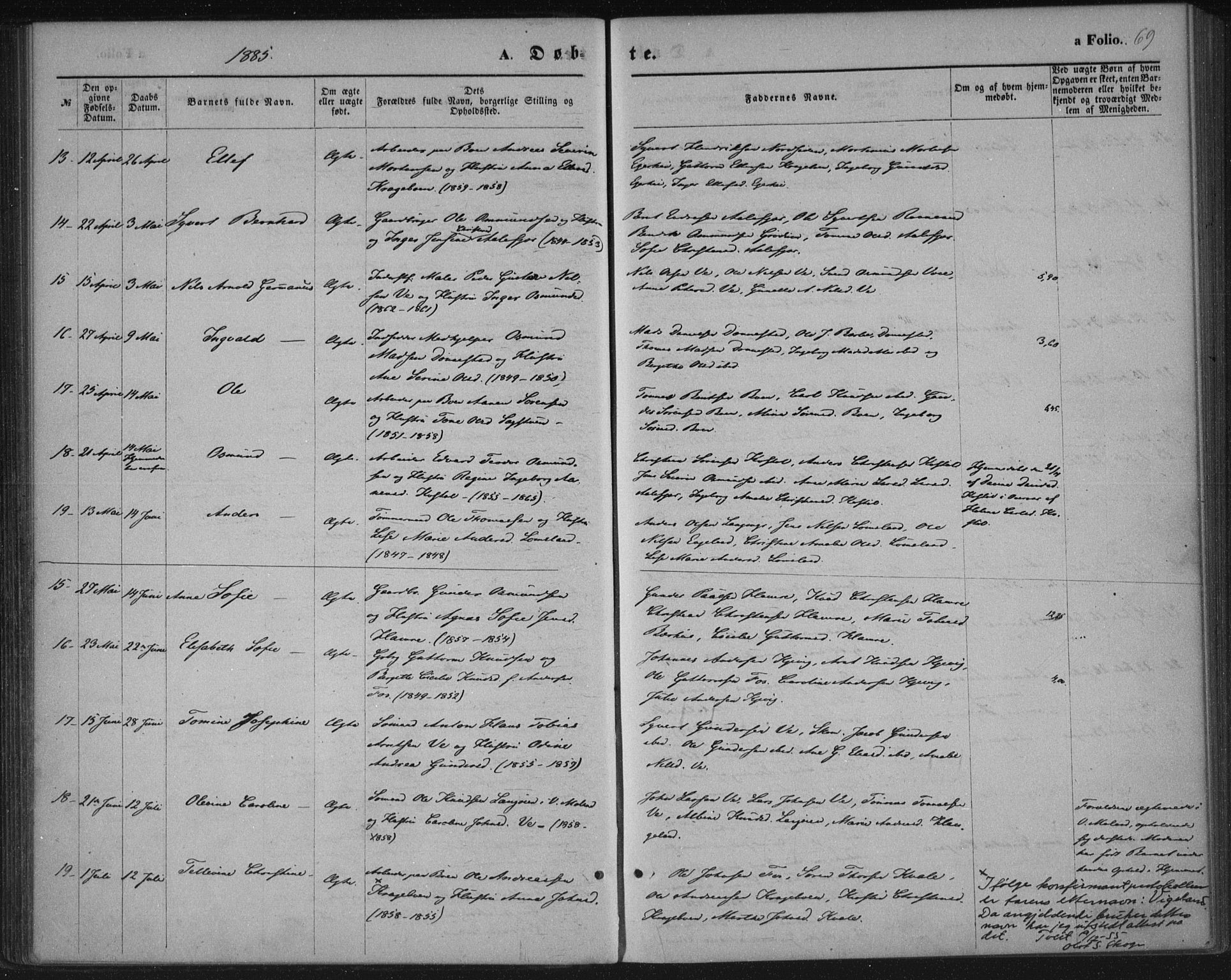 Tveit sokneprestkontor, AV/SAK-1111-0043/F/Fa/L0006: Parish register (official) no. A 6, 1872-1886, p. 69