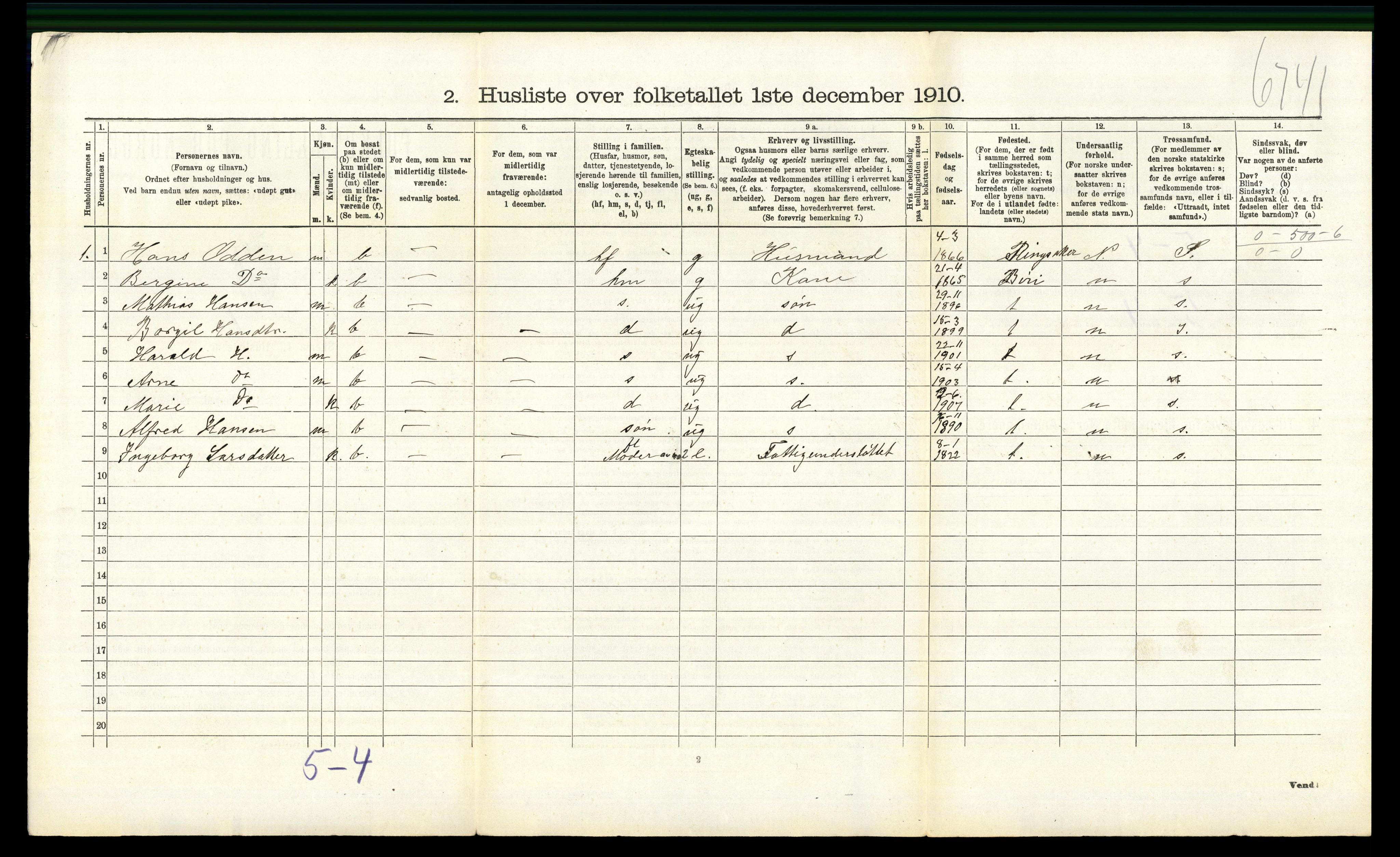 RA, 1910 census for Biri, 1910, p. 834