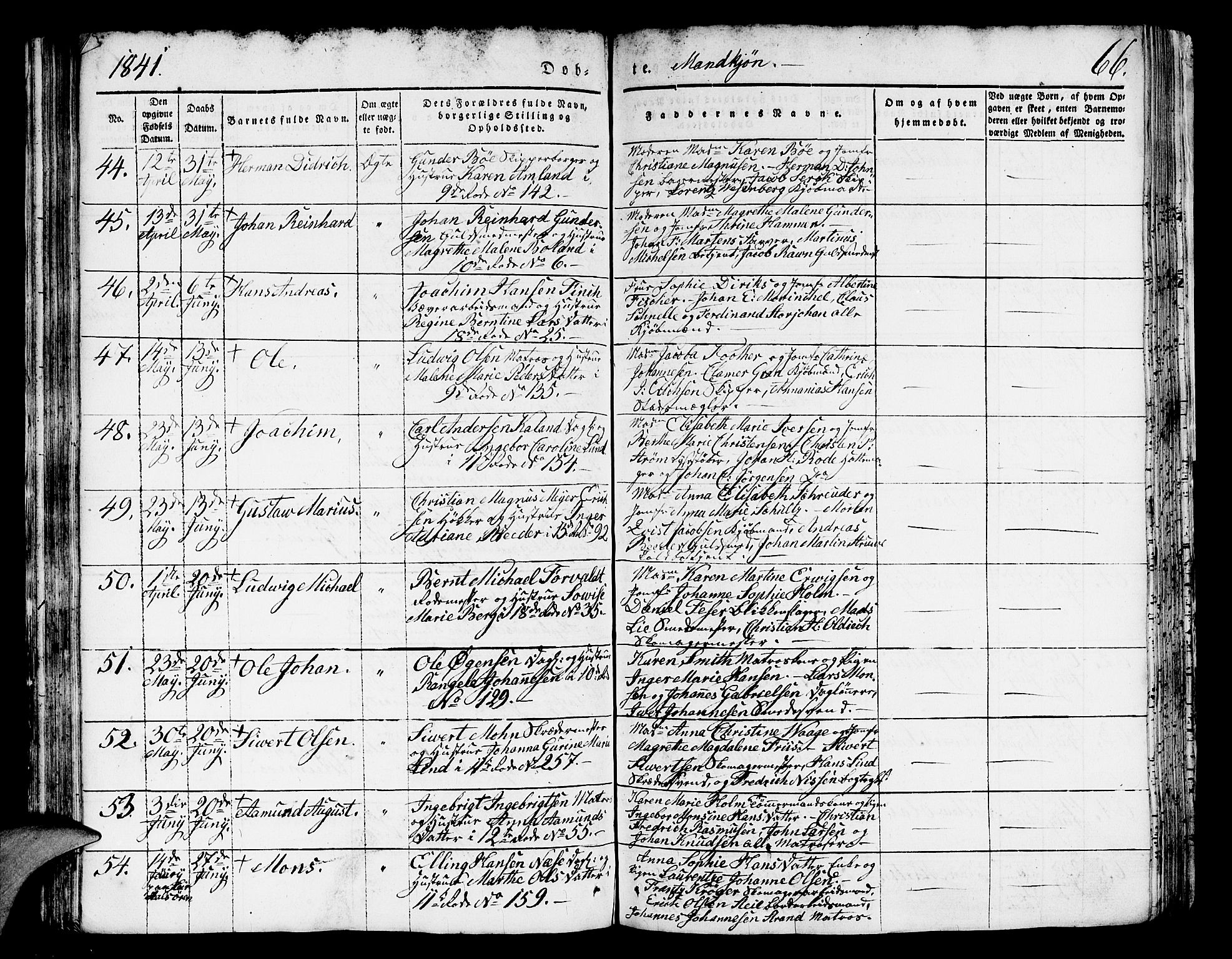 Domkirken sokneprestembete, SAB/A-74801/H/Hab/L0008: Parish register (copy) no. B 1, 1836-1841, p. 66