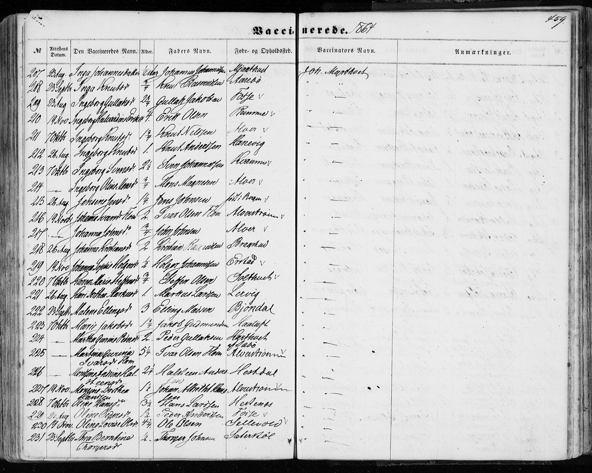 Hamre sokneprestembete, SAB/A-75501/H/Ha/Haa/Haaa/L0014: Parish register (official) no. A 14, 1858-1872, p. 459