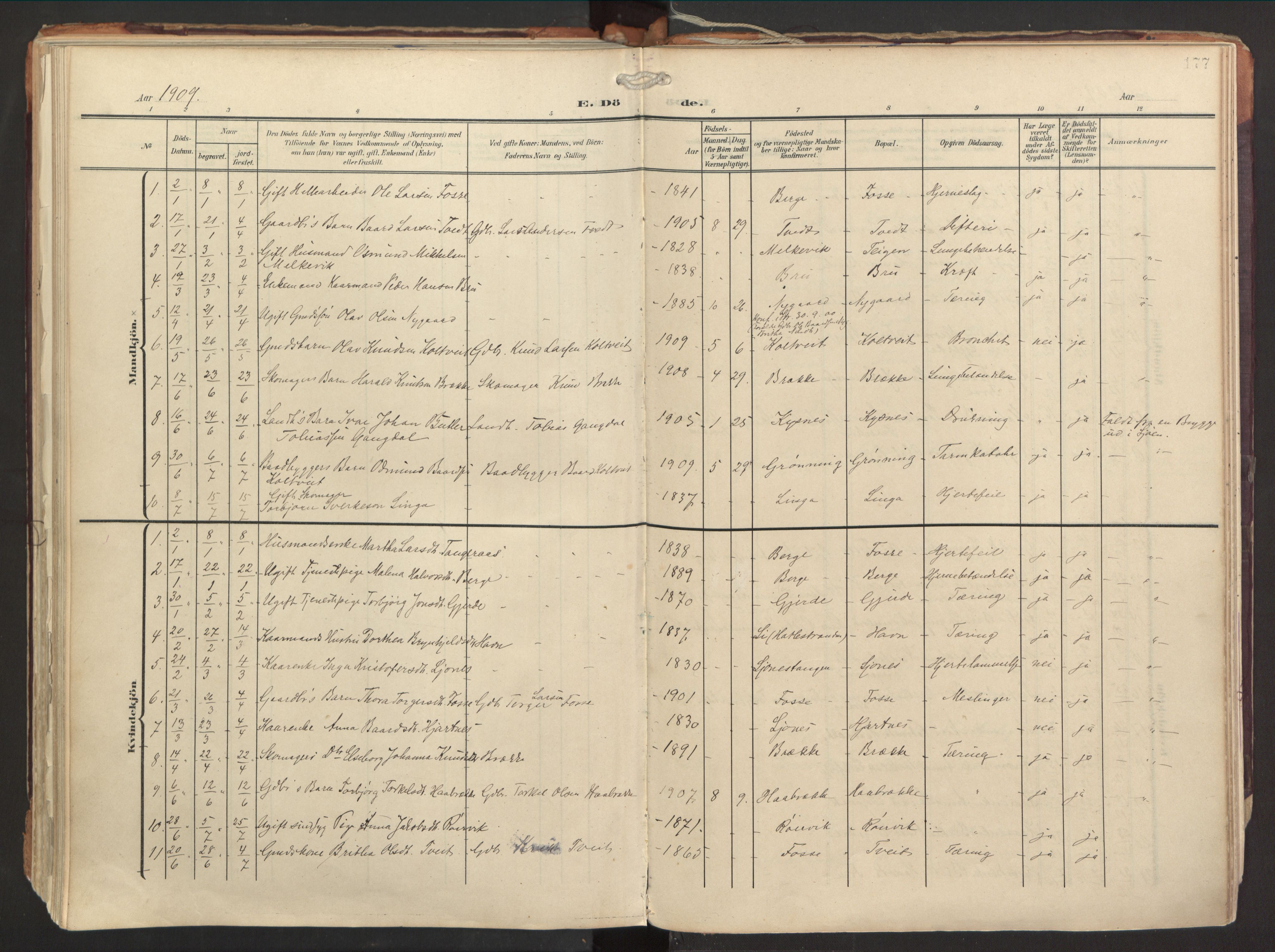 Strandebarm sokneprestembete, AV/SAB-A-78401/H/Haa: Parish register (official) no. B 2, 1909-1941, p. 177