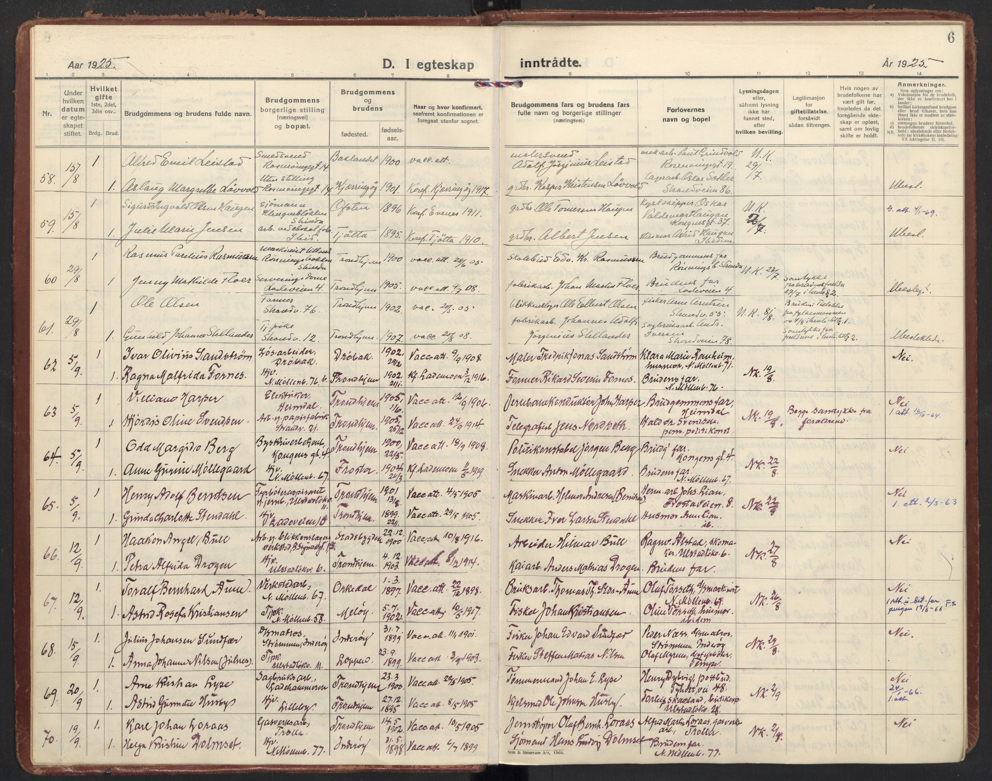 Ministerialprotokoller, klokkerbøker og fødselsregistre - Sør-Trøndelag, AV/SAT-A-1456/605/L0249: Parish register (official) no. 605A11, 1925-1936, p. 6