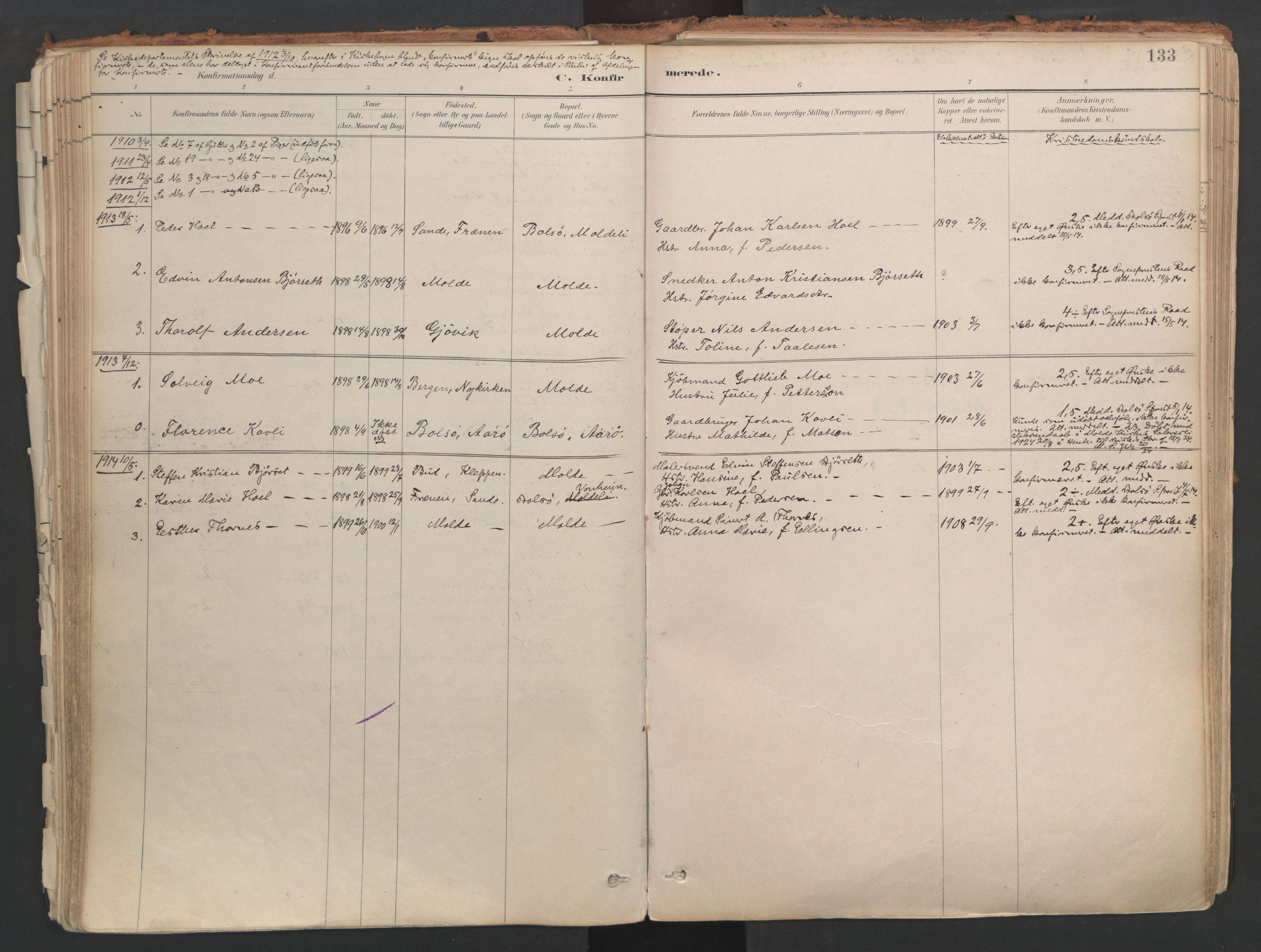 Ministerialprotokoller, klokkerbøker og fødselsregistre - Møre og Romsdal, SAT/A-1454/558/L0692: Parish register (official) no. 558A06, 1887-1971, p. 133